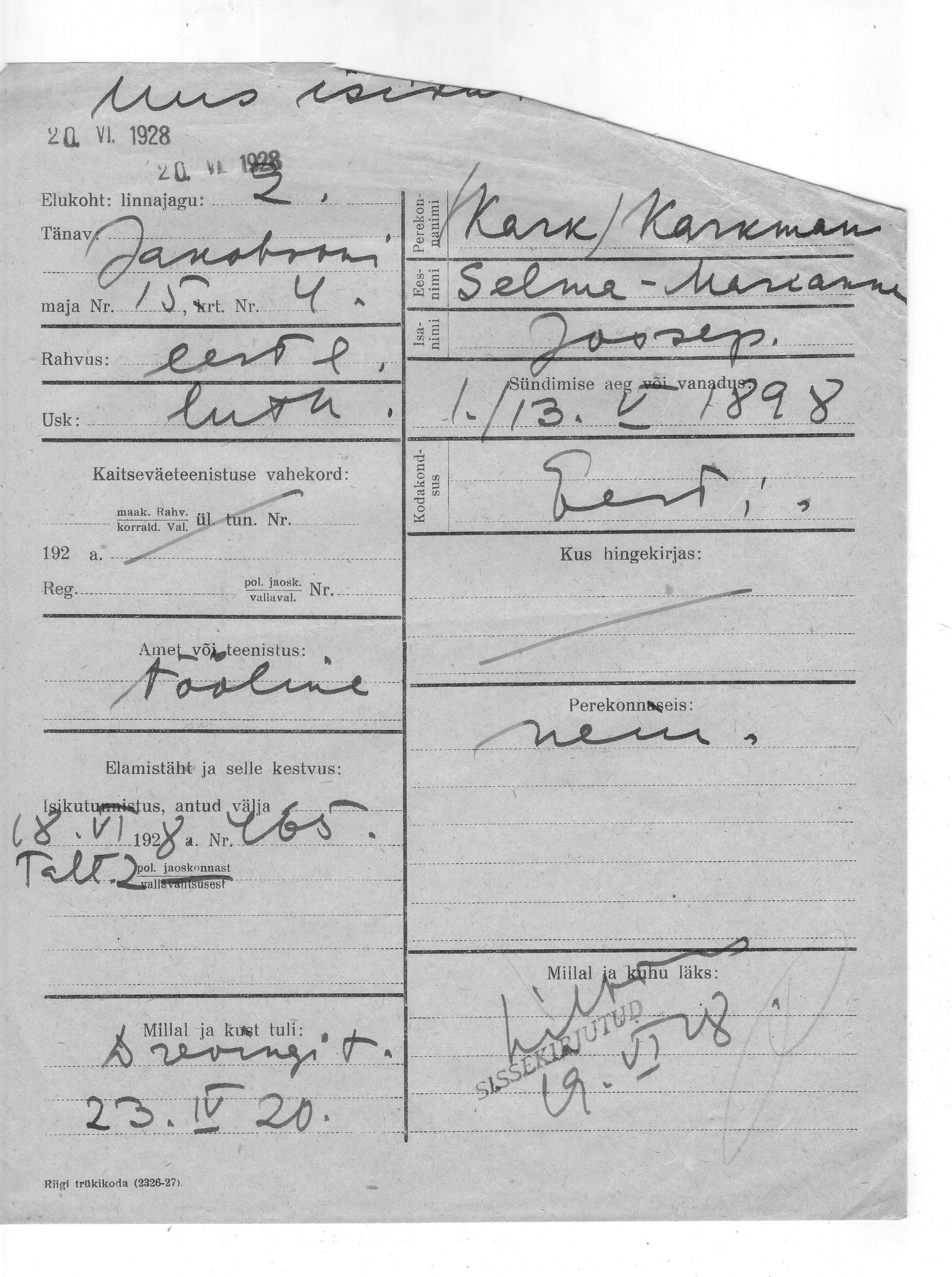 Kark, Karkman, Selma