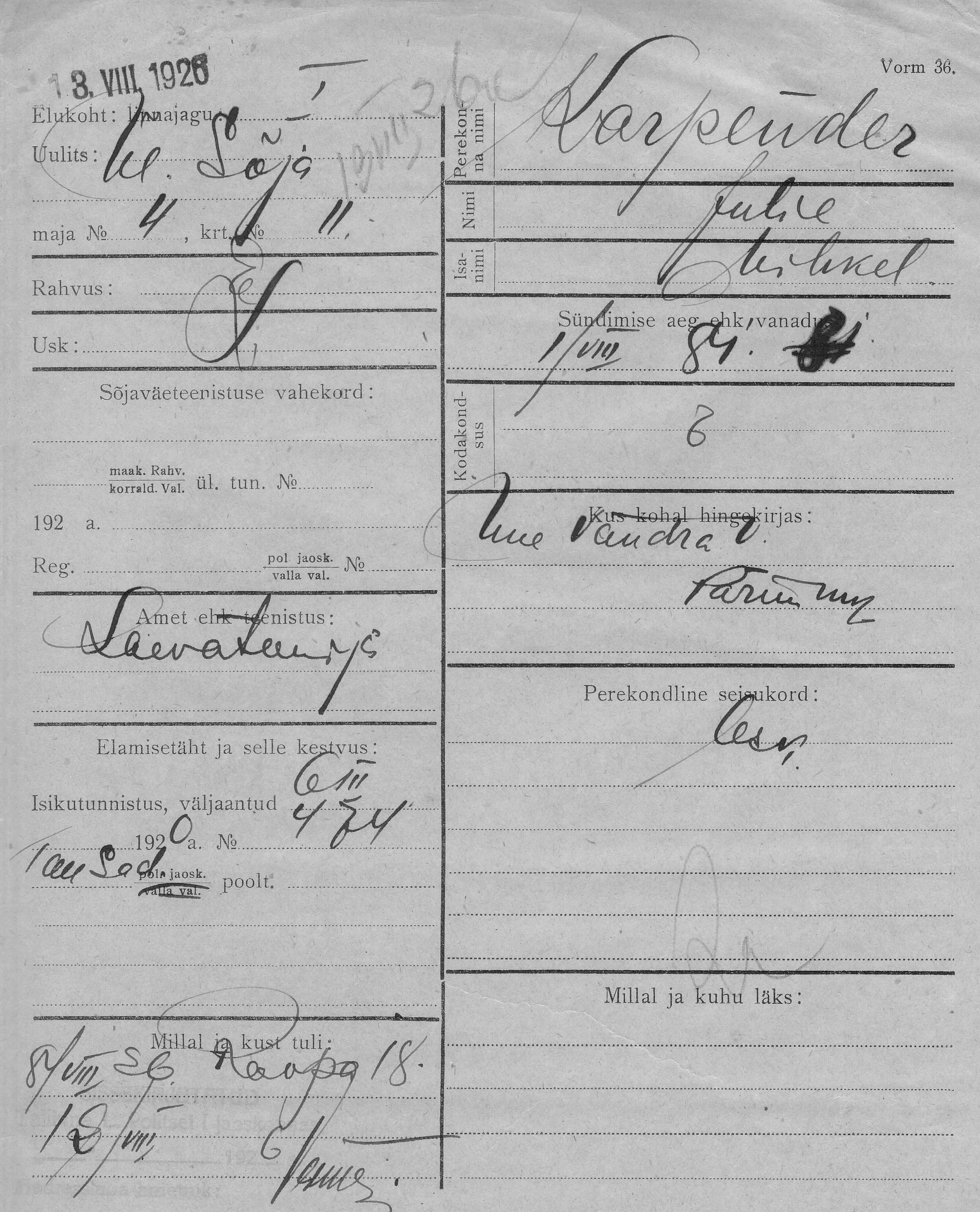 Karpender, Julie, Mihkel