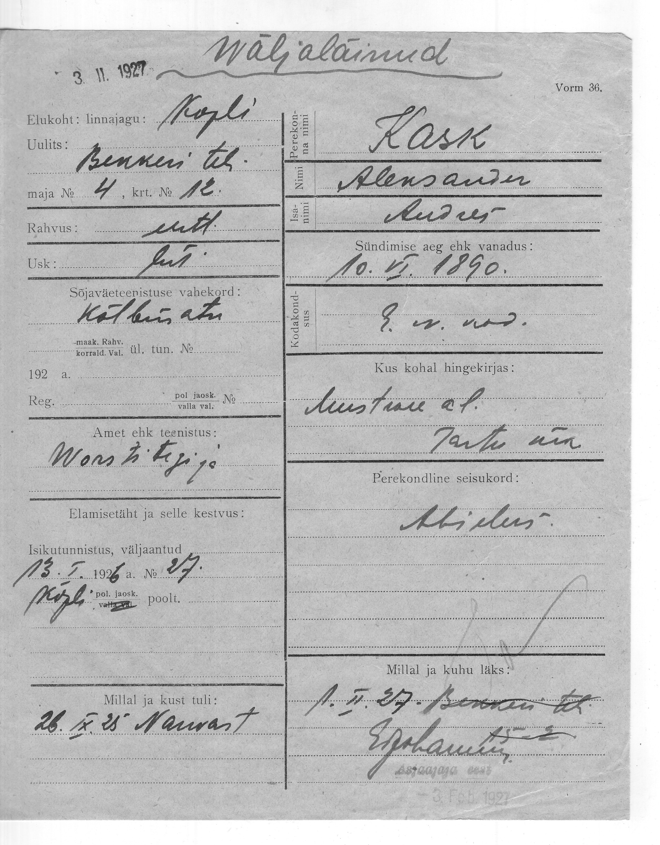 Kask, Aleksander, Andres