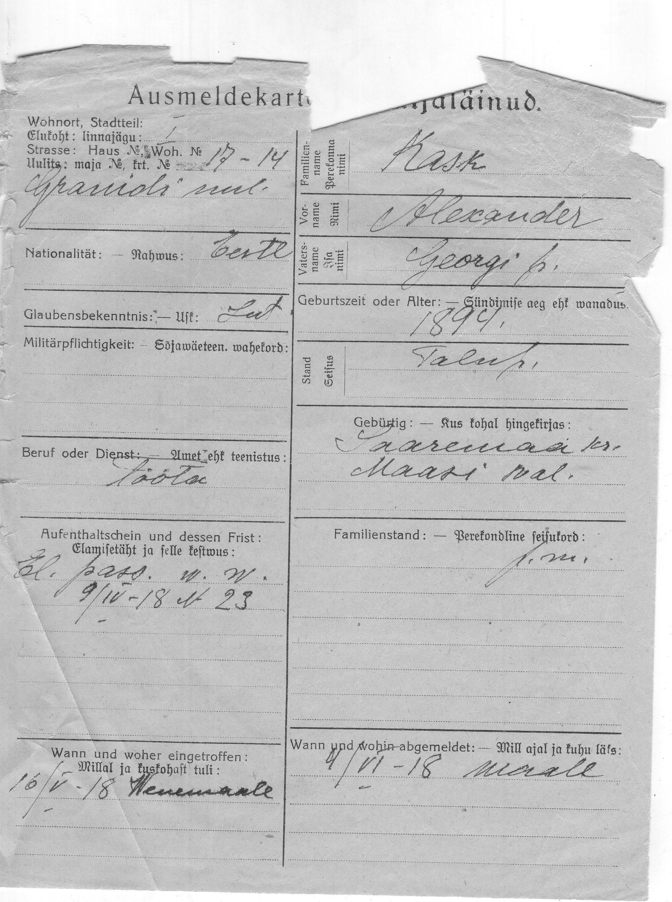 Kask, Aleksander, Georg