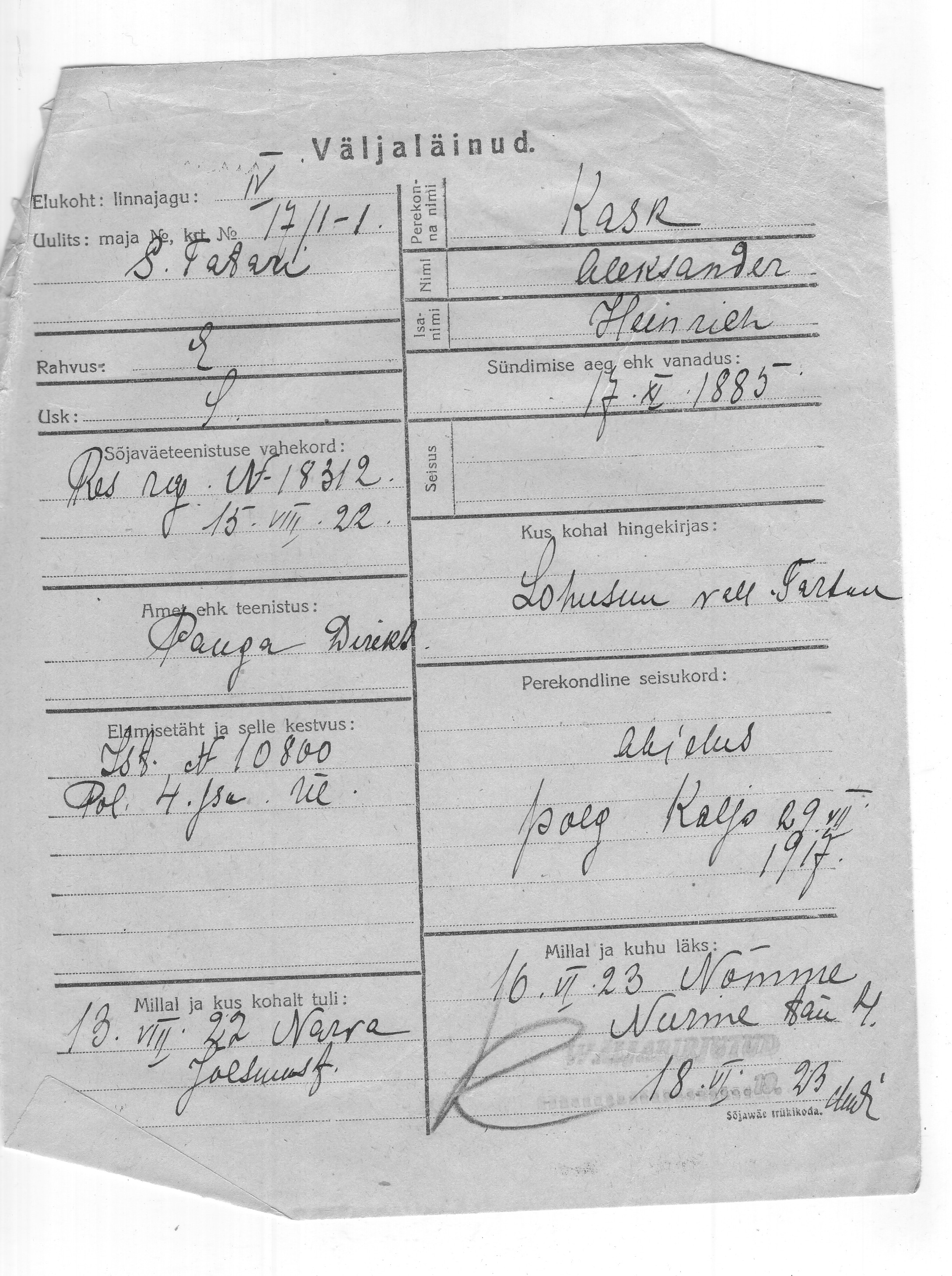 Kask, Aleksander, Heinrich