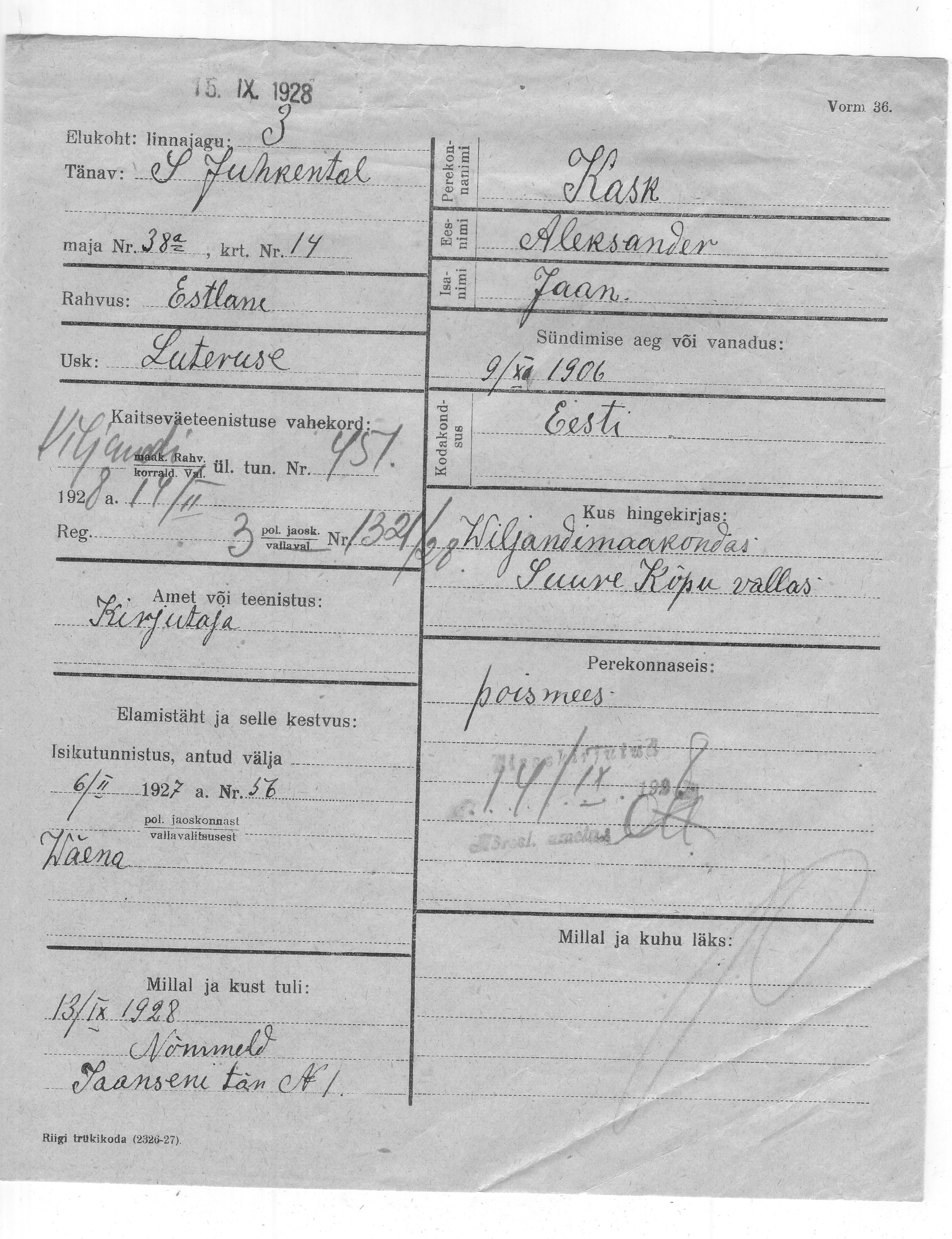 Kask, Aleksander, Jaan