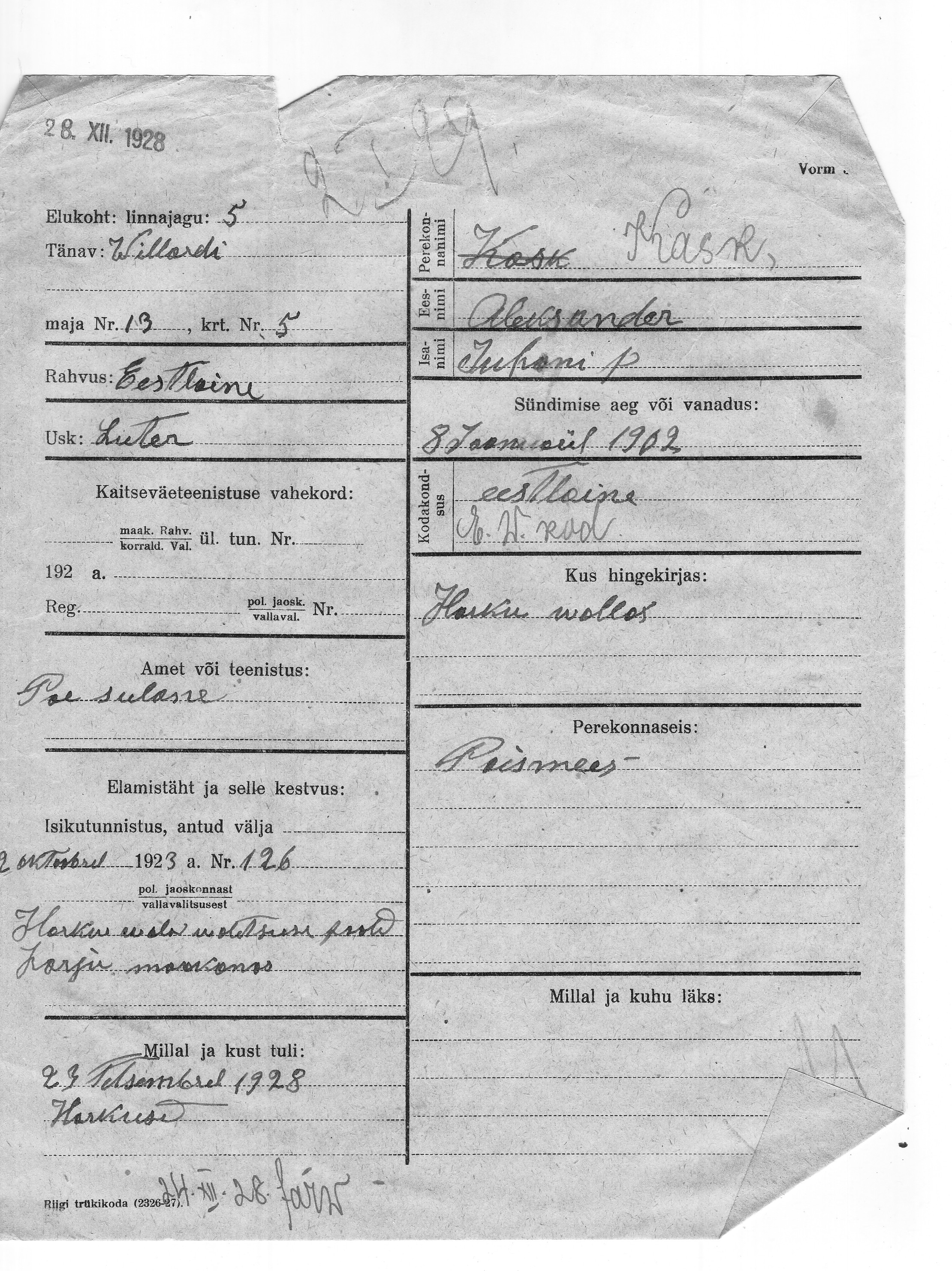 Kask, Aleksander, Juhan