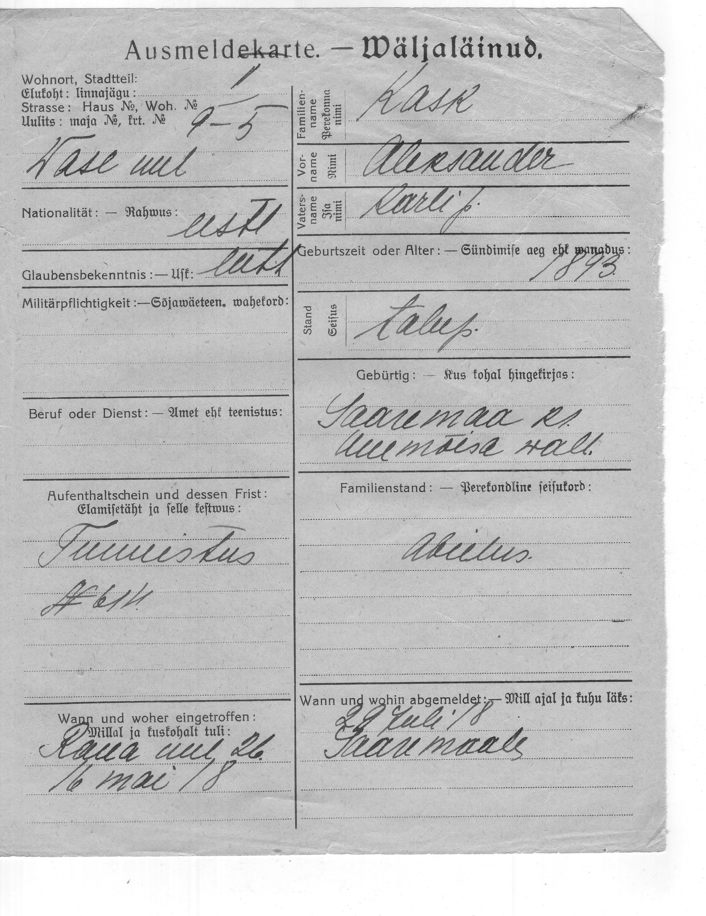 Kask, Aleksander, Karl