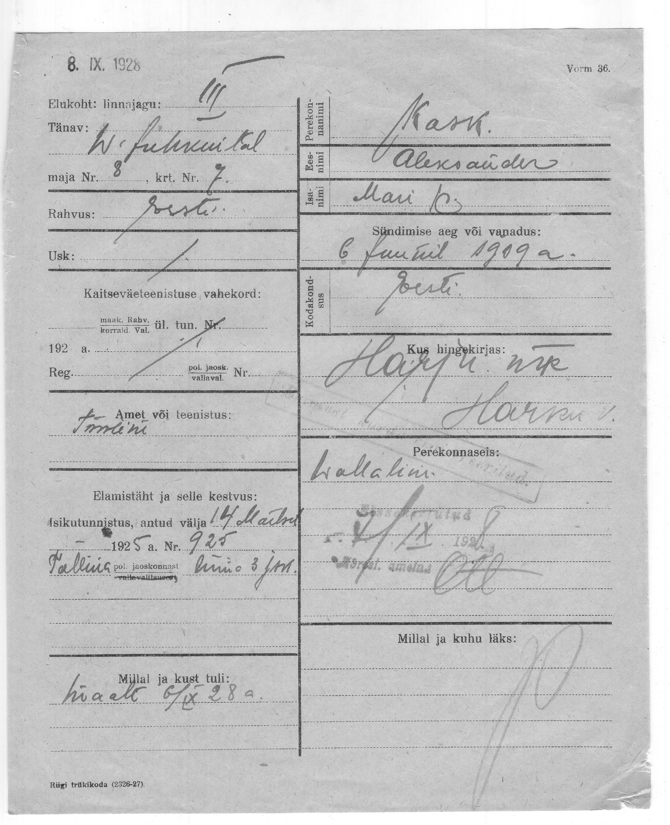 Kask, Aleksander, Mari