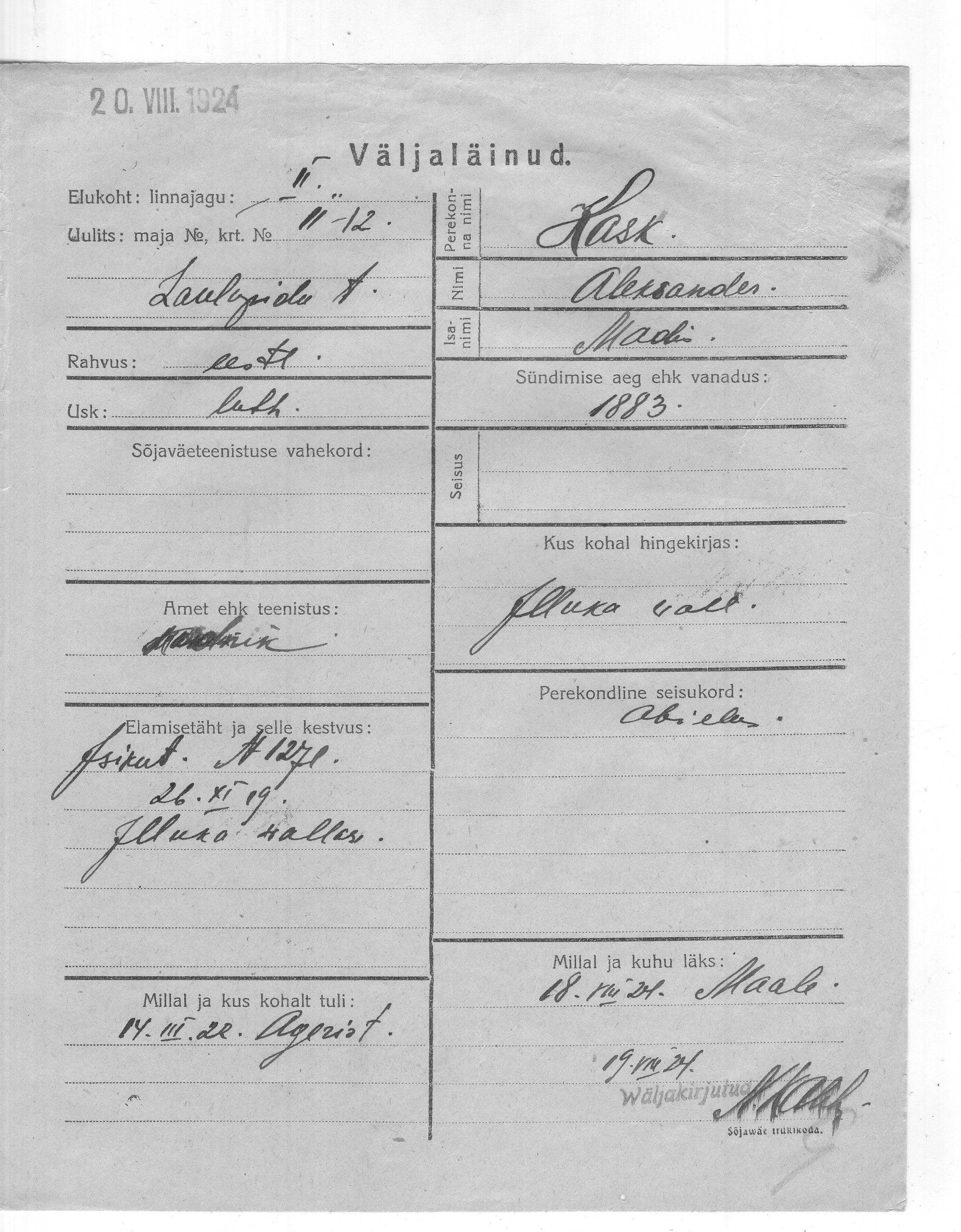 Kask, Aleksander, Mart