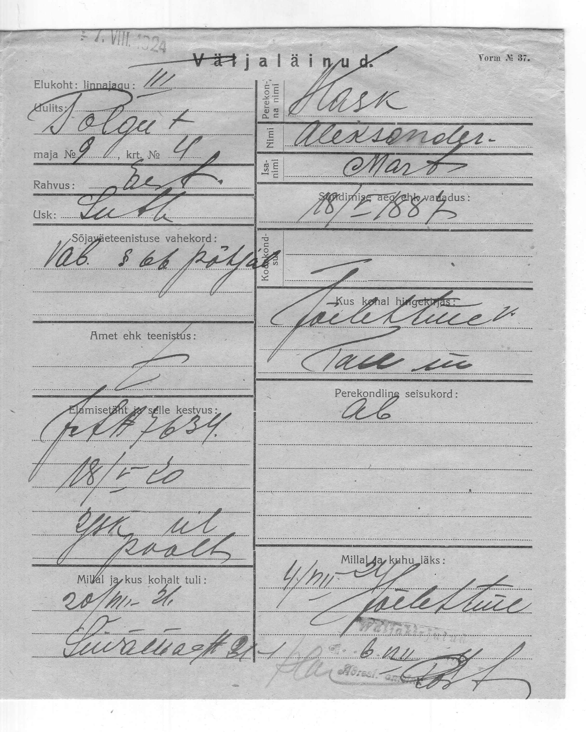 Kask, Aleksander, Mart