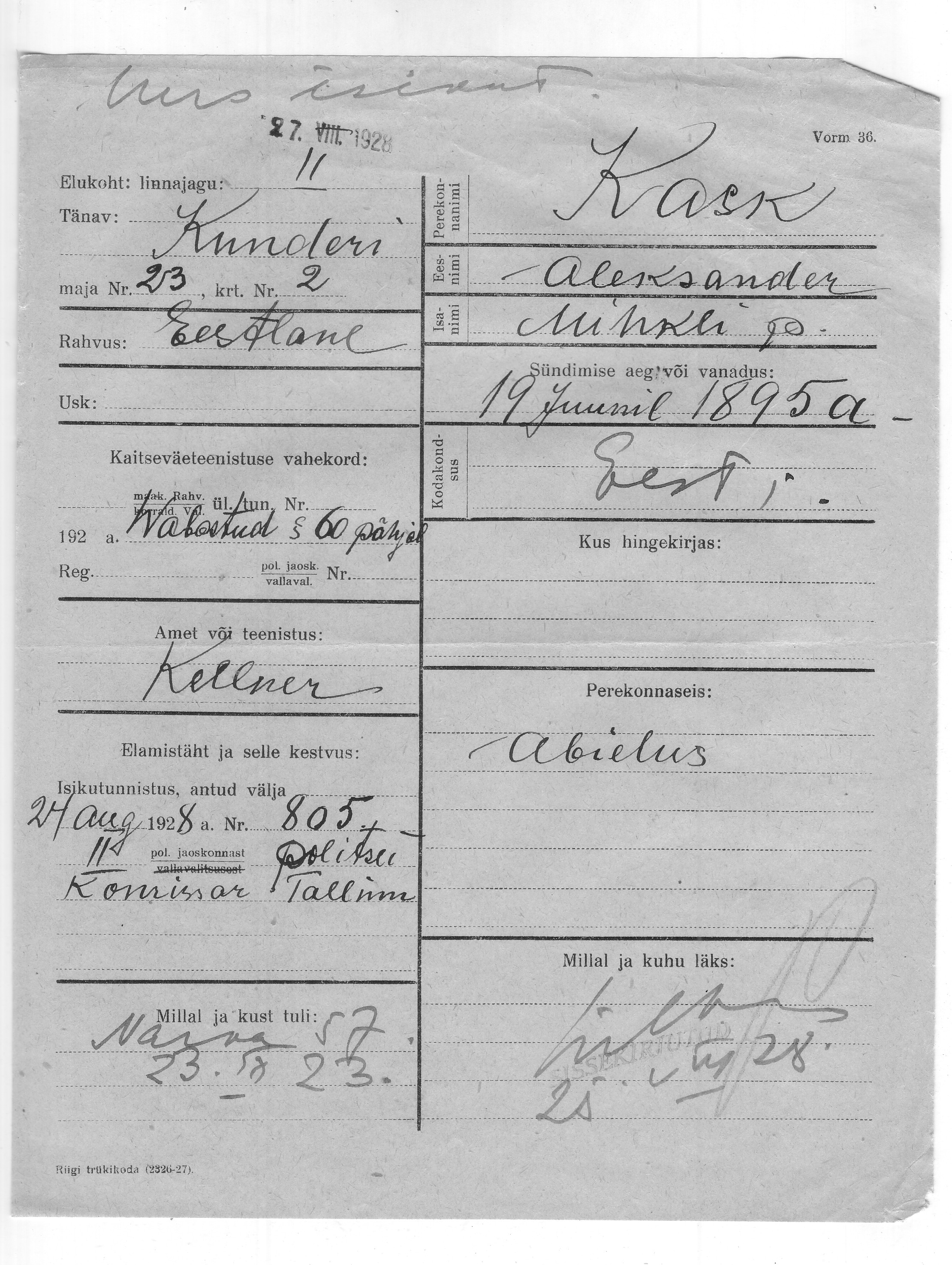 Kask, Aleksander, Mihkel