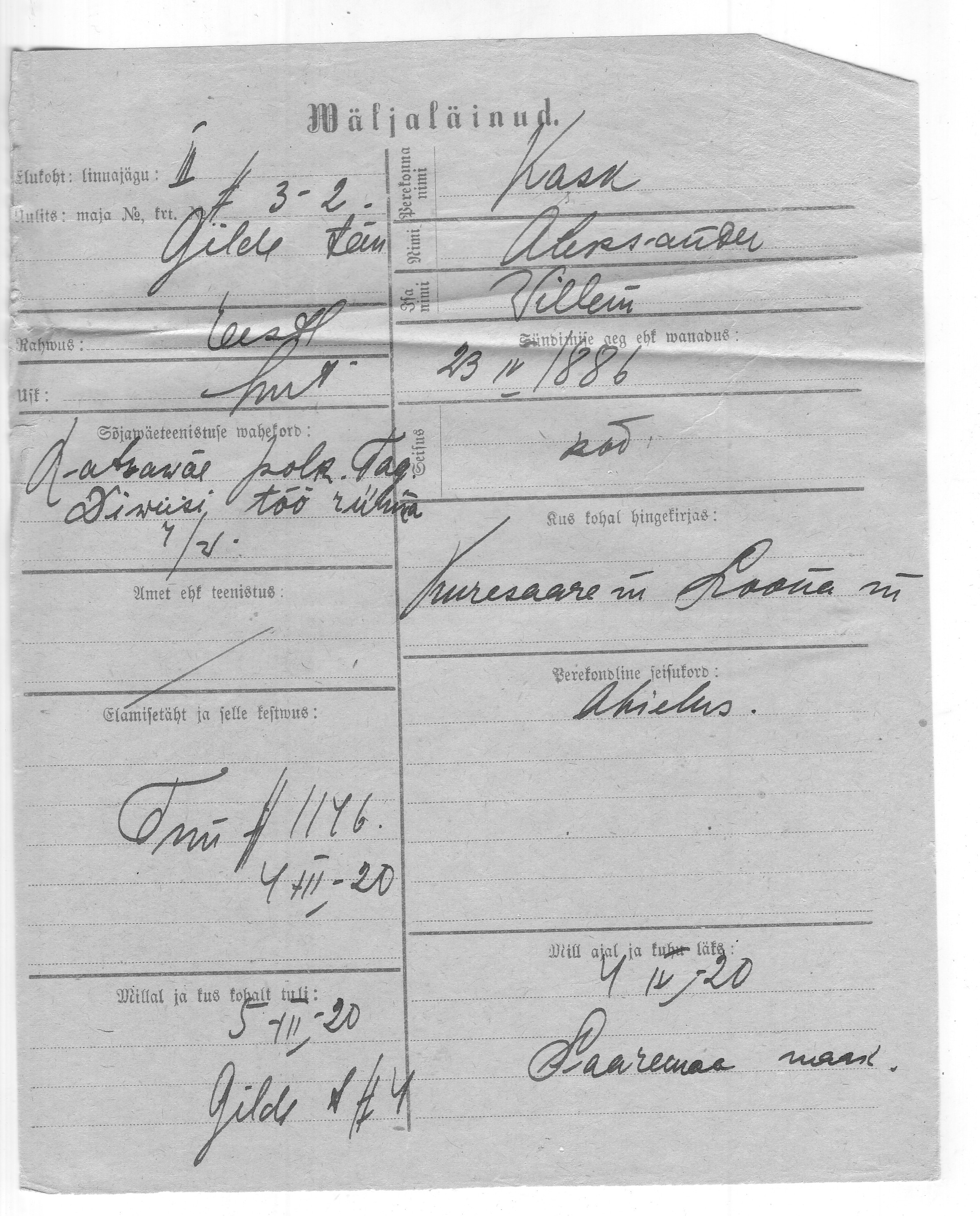 Kask, Aleksander, Villem