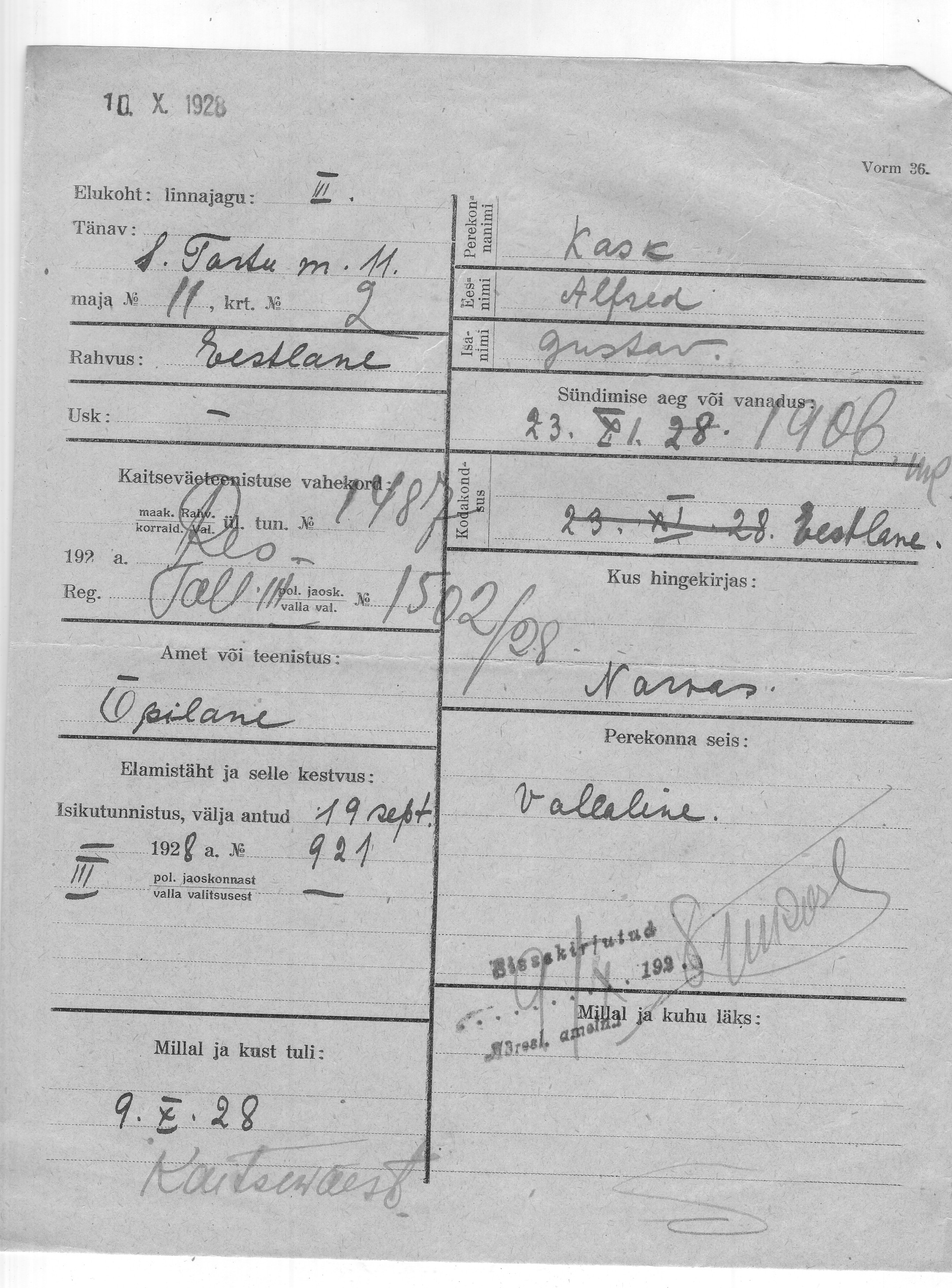 Kask, Alfred, Gustav