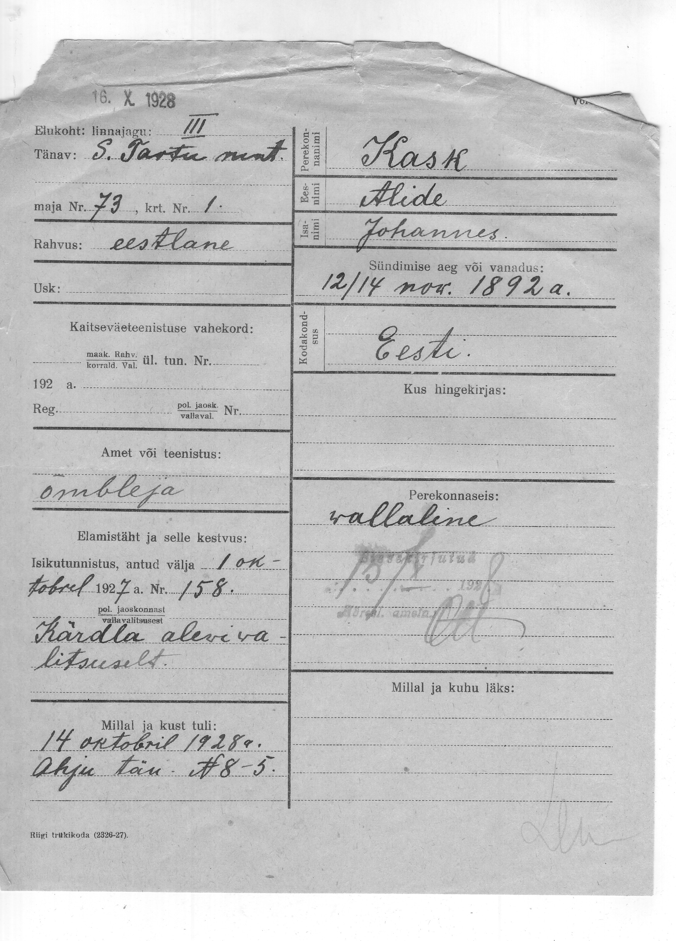 Kask, Alide, Johannes