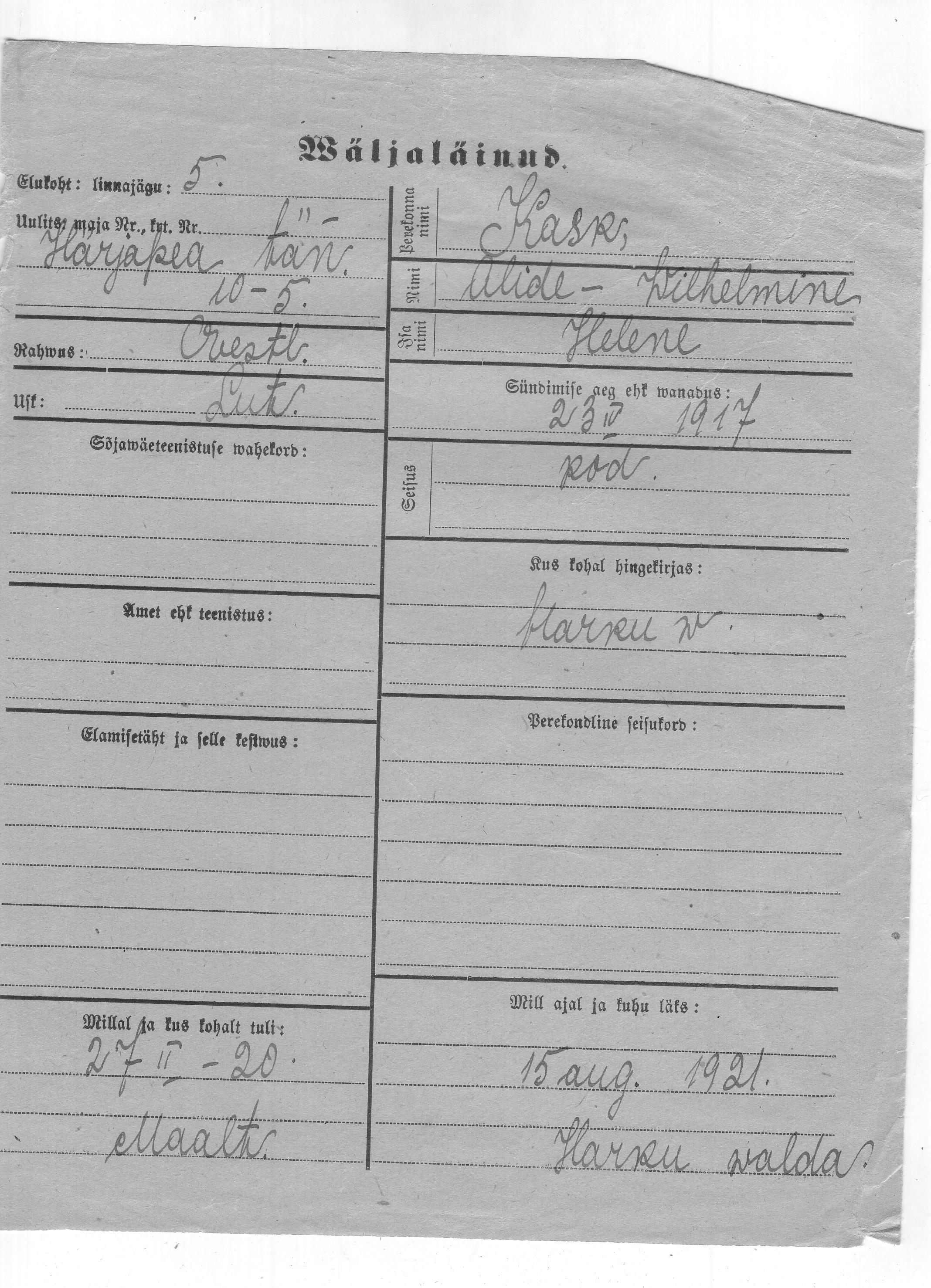 Kask, Alide, Vilhelmine