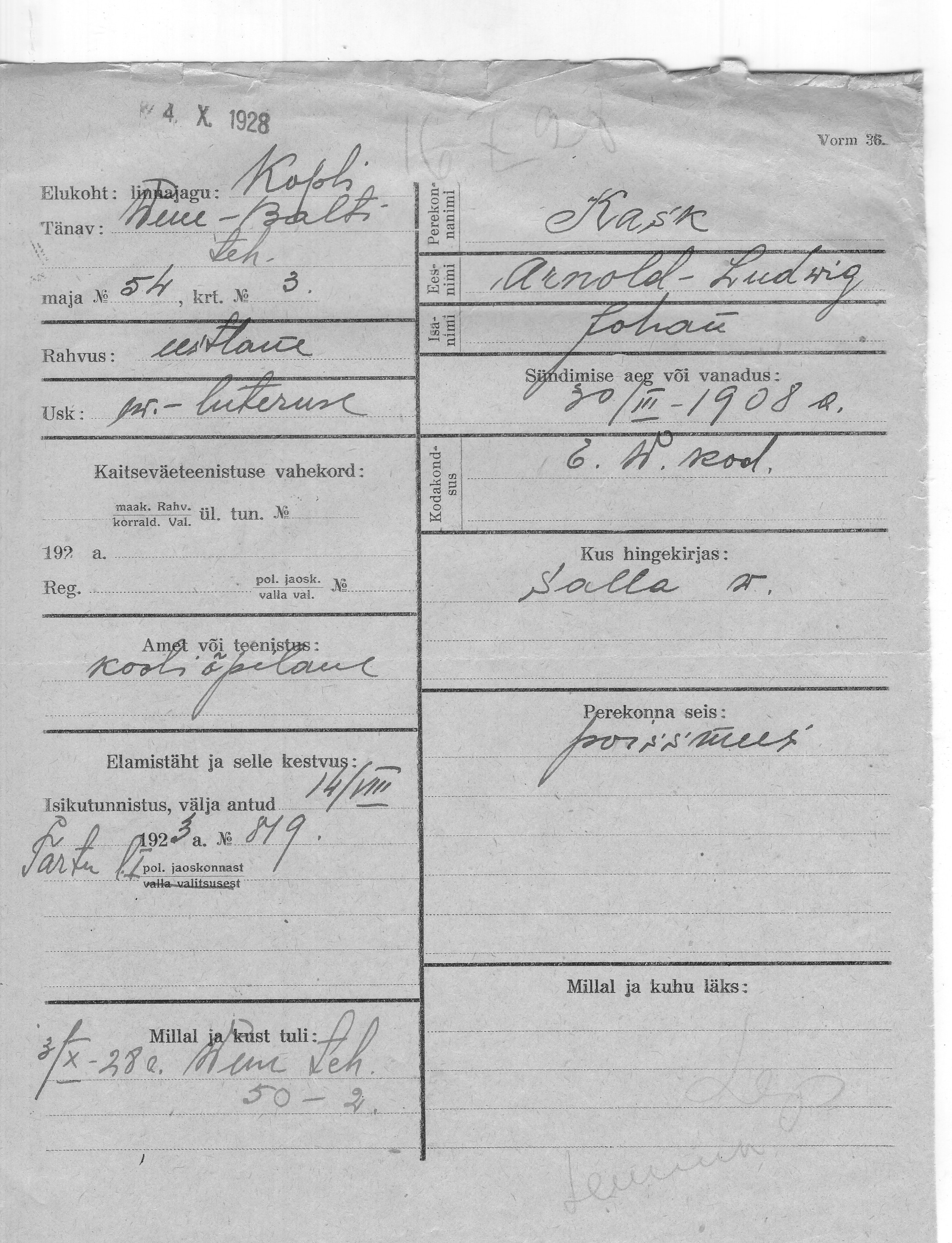 Kask, Arnold, Ludvig