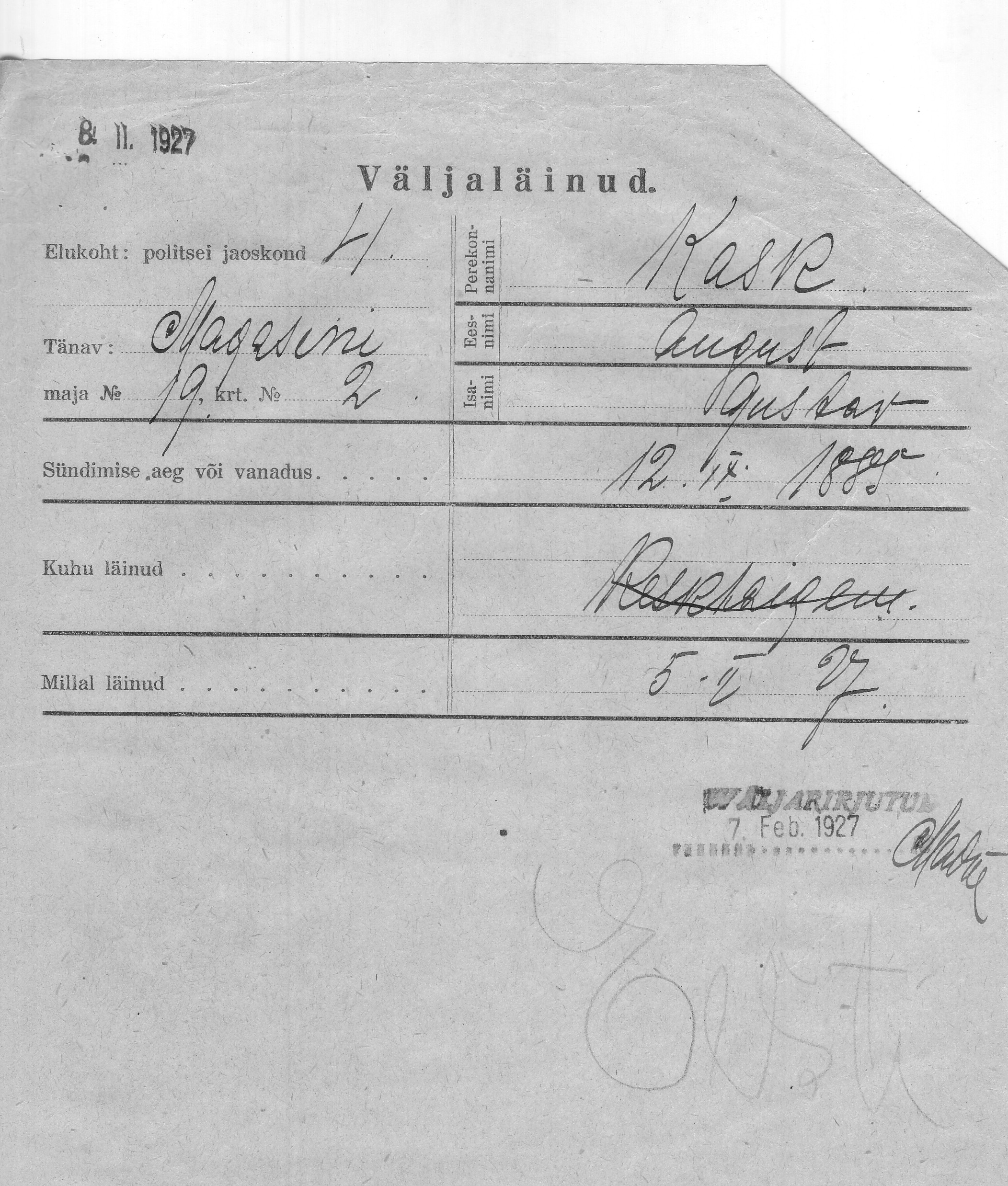 Kask, August, Gustav