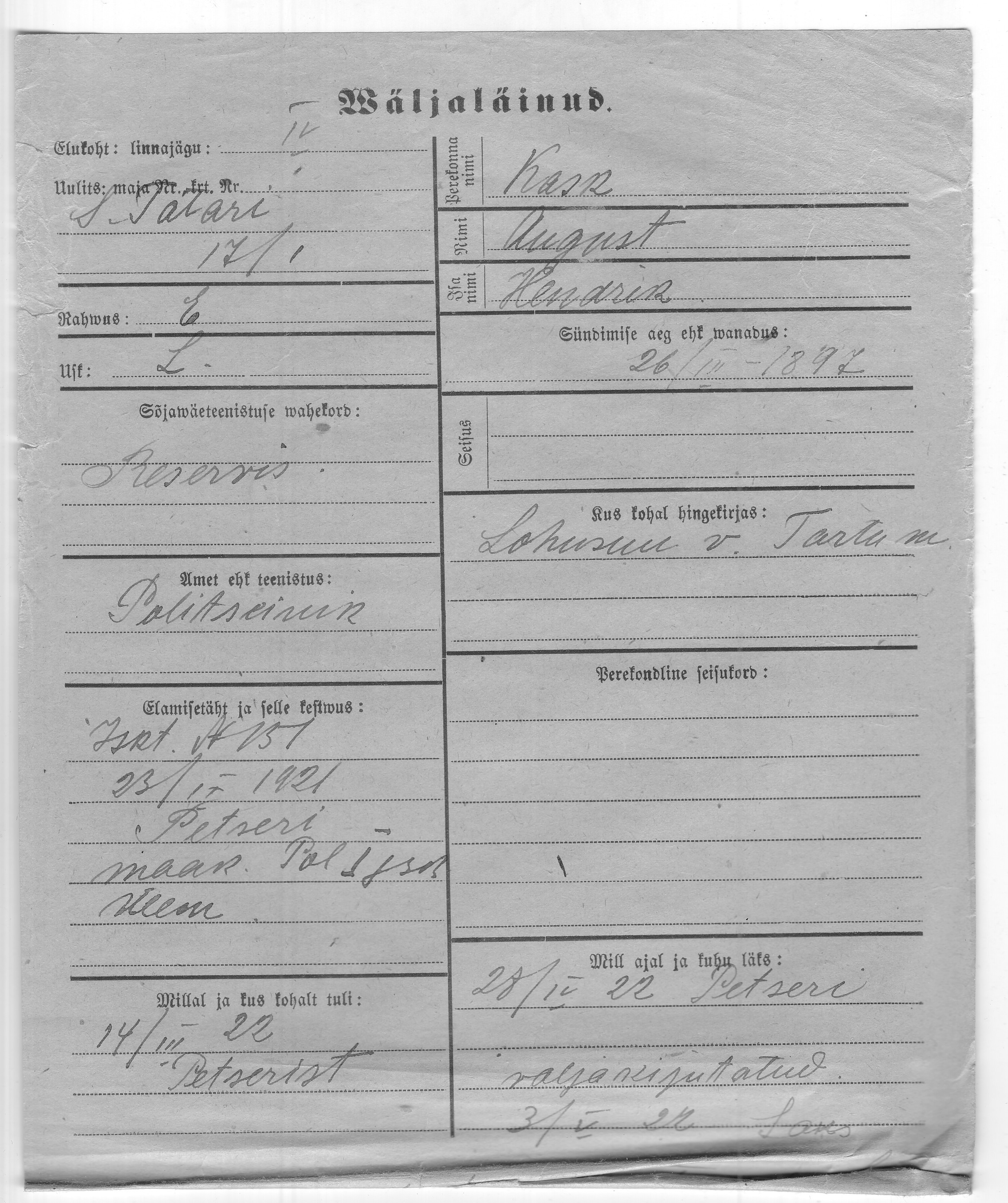 Kask, August, Hendrik