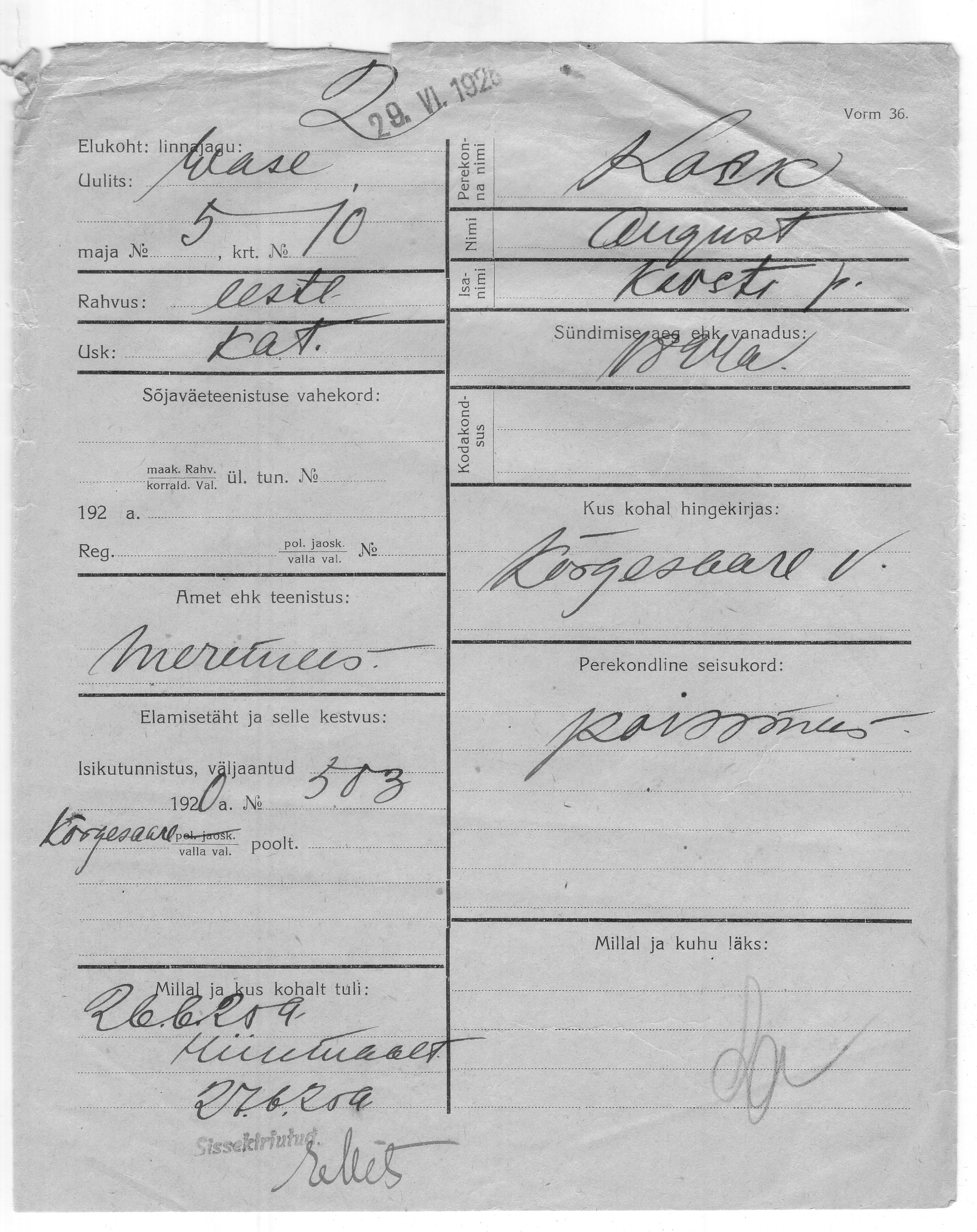 Kask, August, Kersti