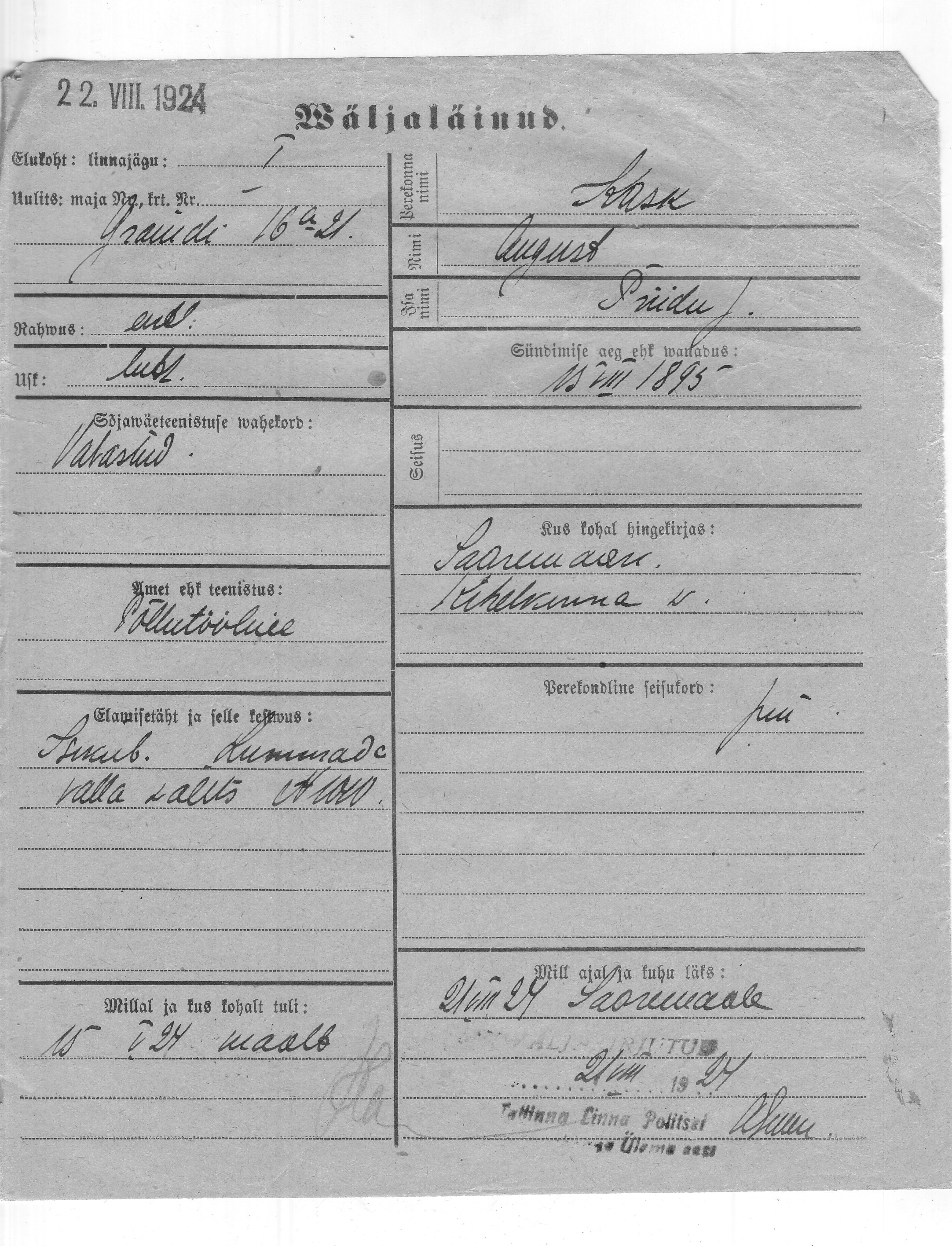 Kask, August, Priidu