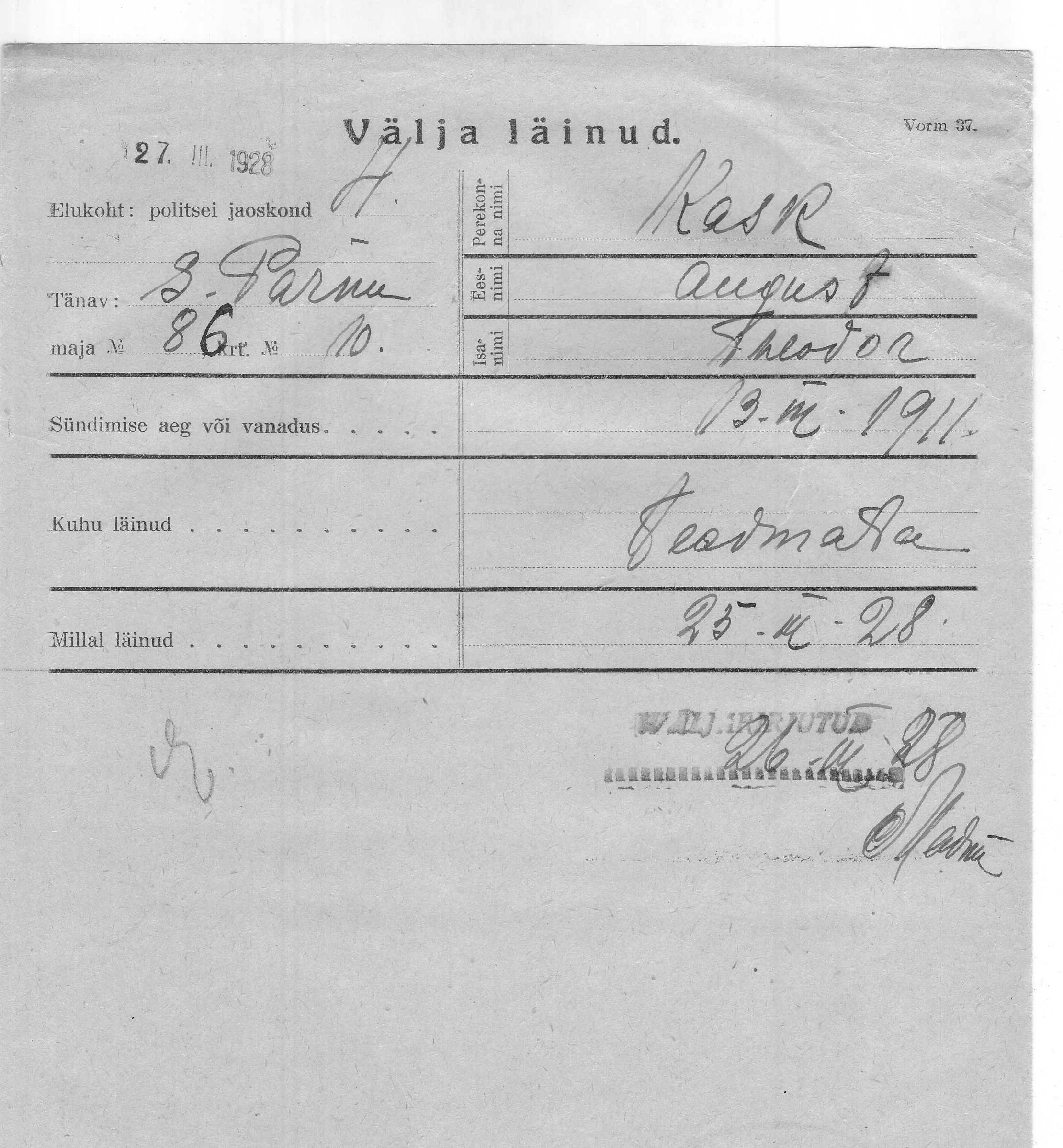 Kask, August, Theodor