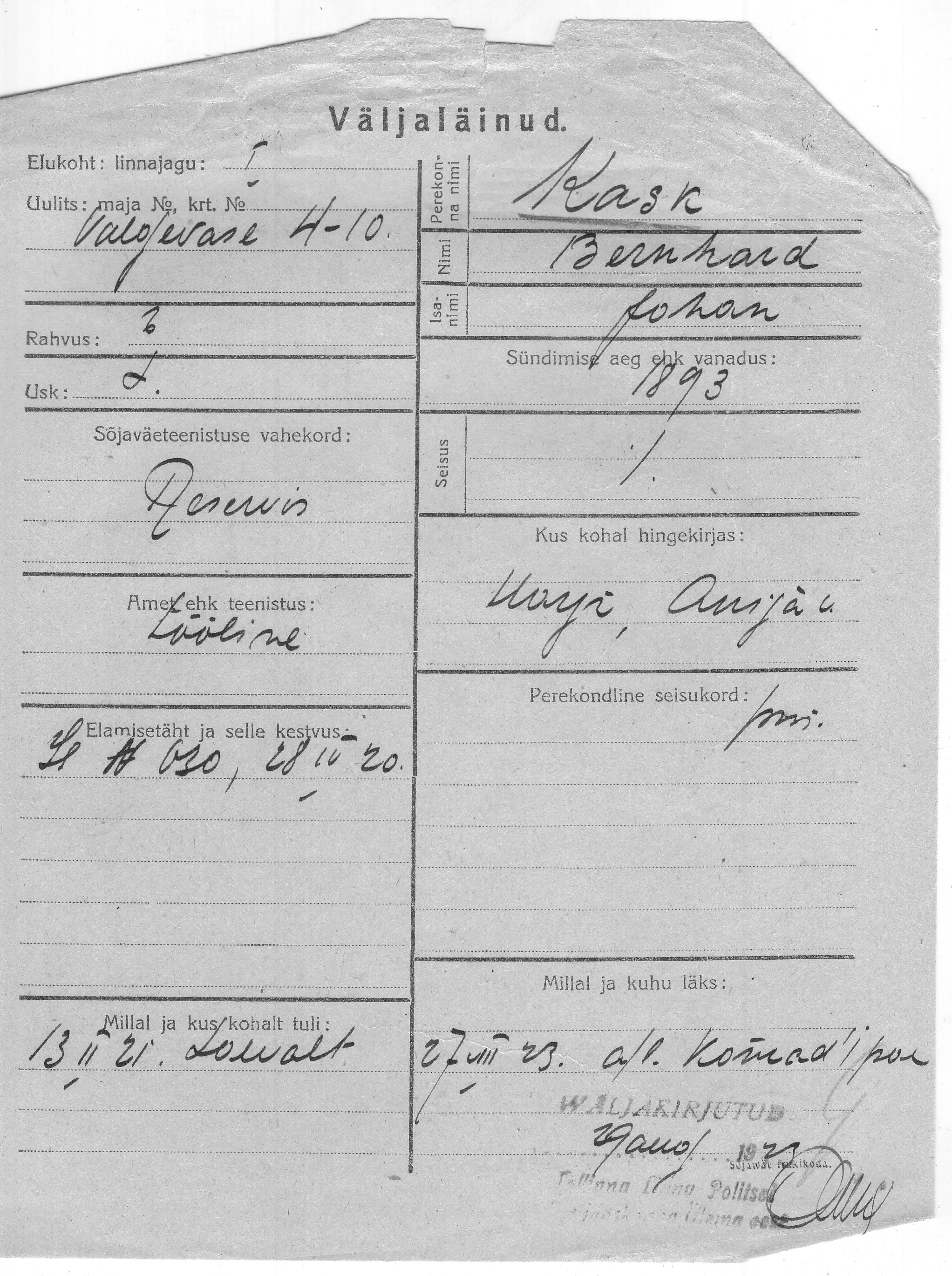 Kask, Bernhard, Johan