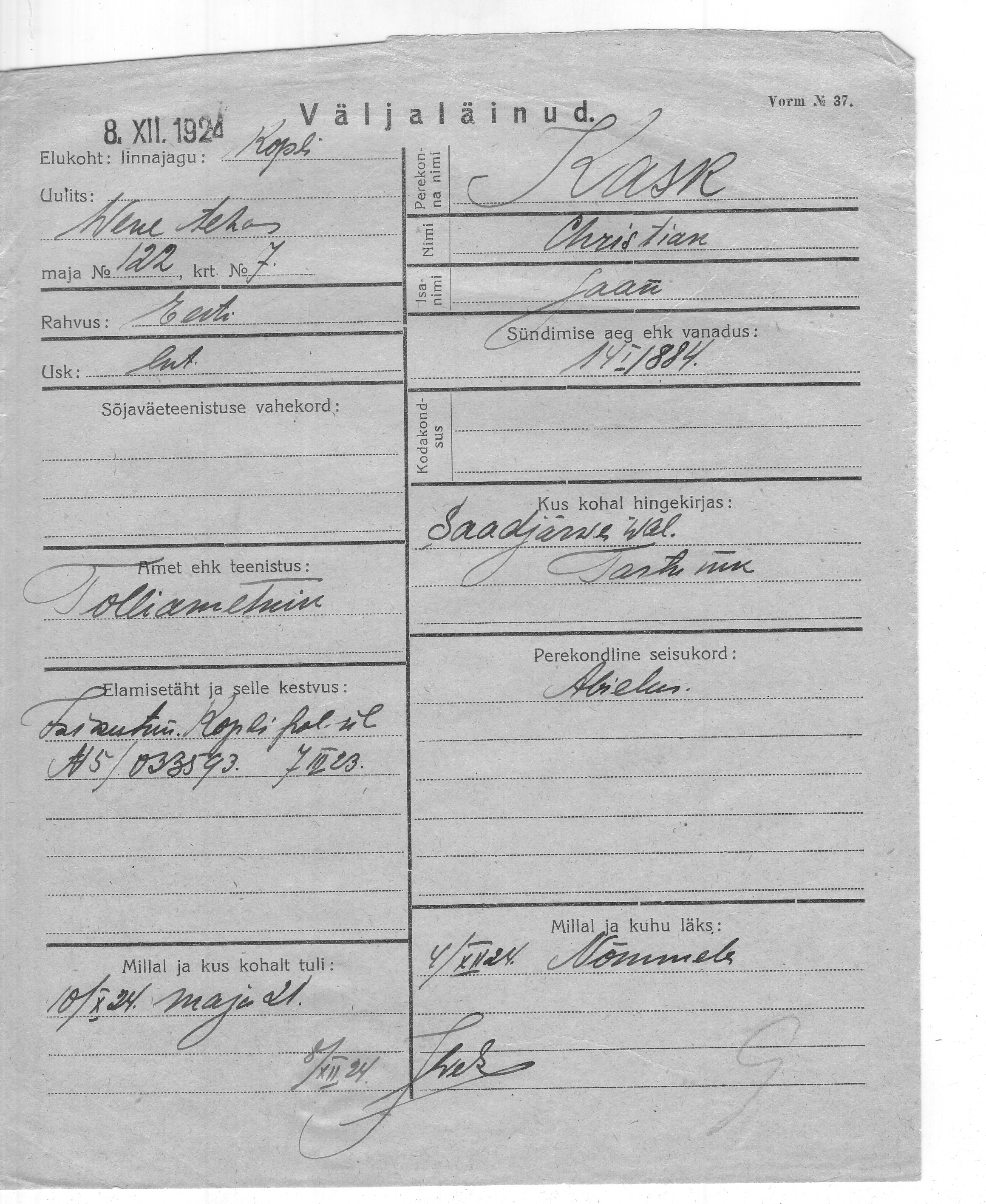 Kask, Christian, Jaan