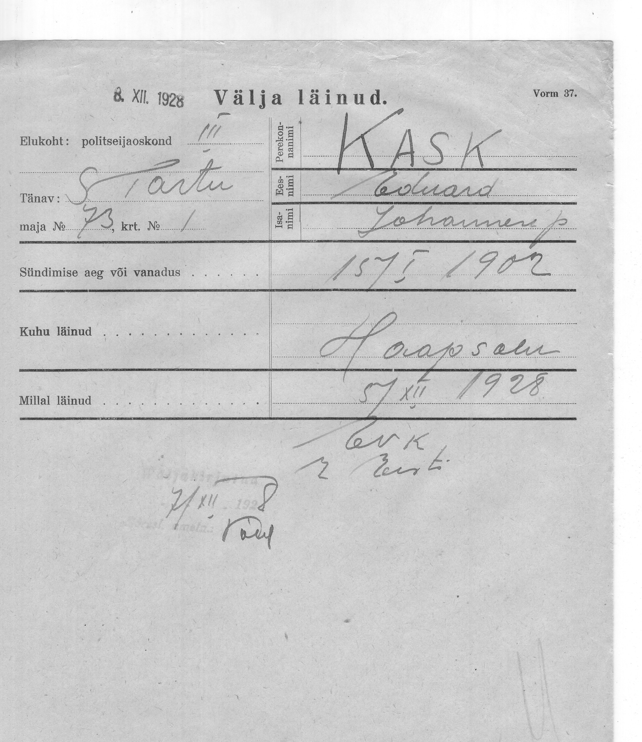 Kask, Eduard, Johannes