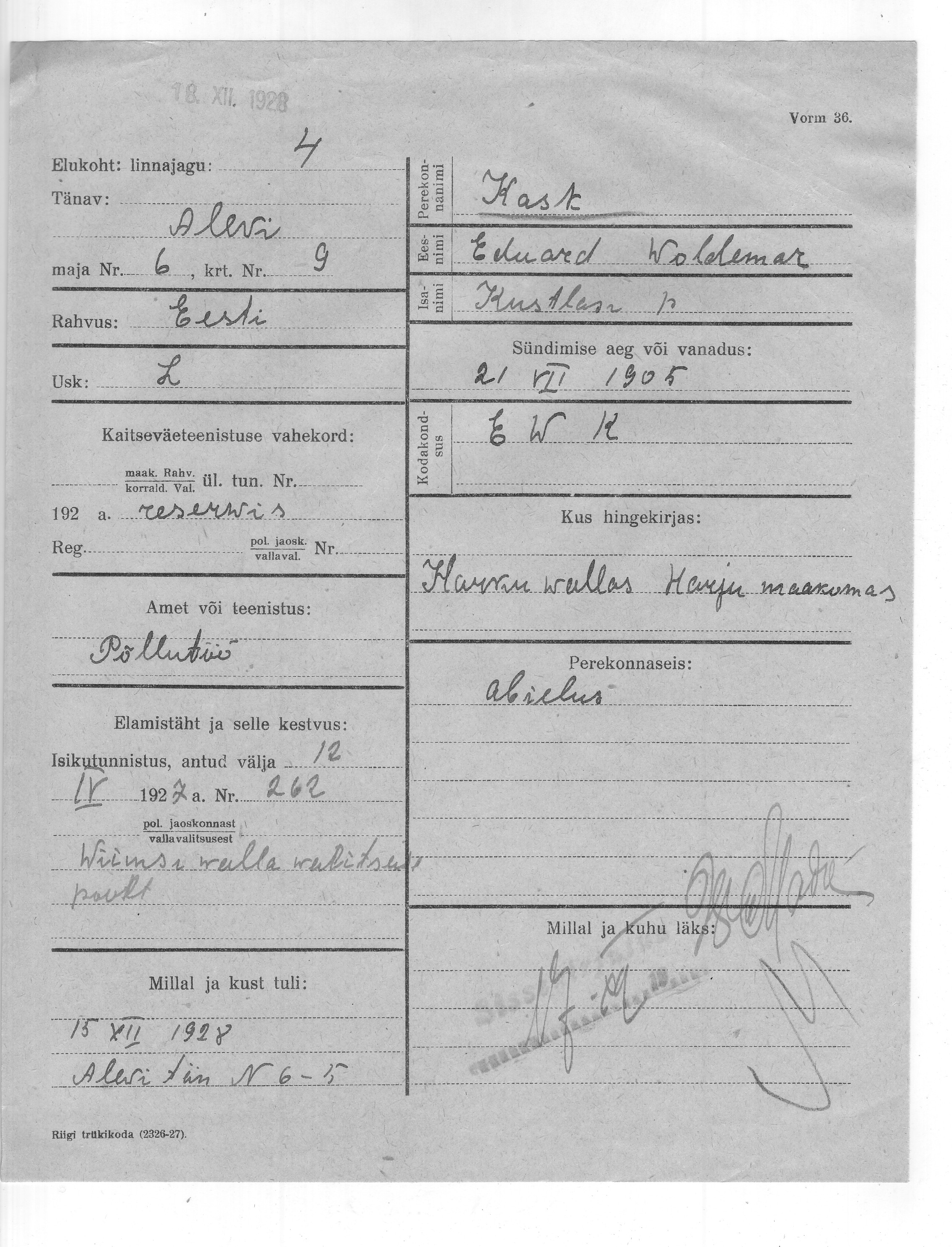 Kask, Eduard, Voldemar