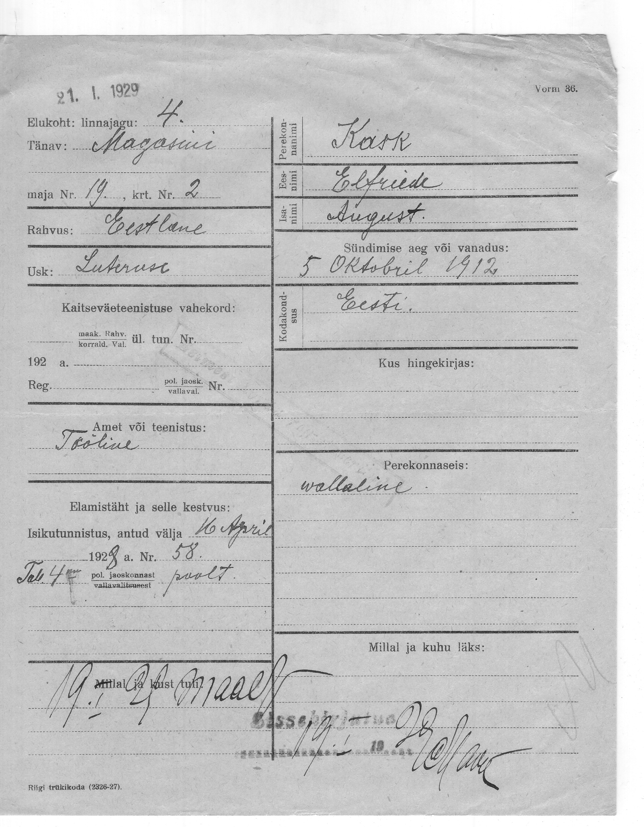 Kask, Elfriede, August