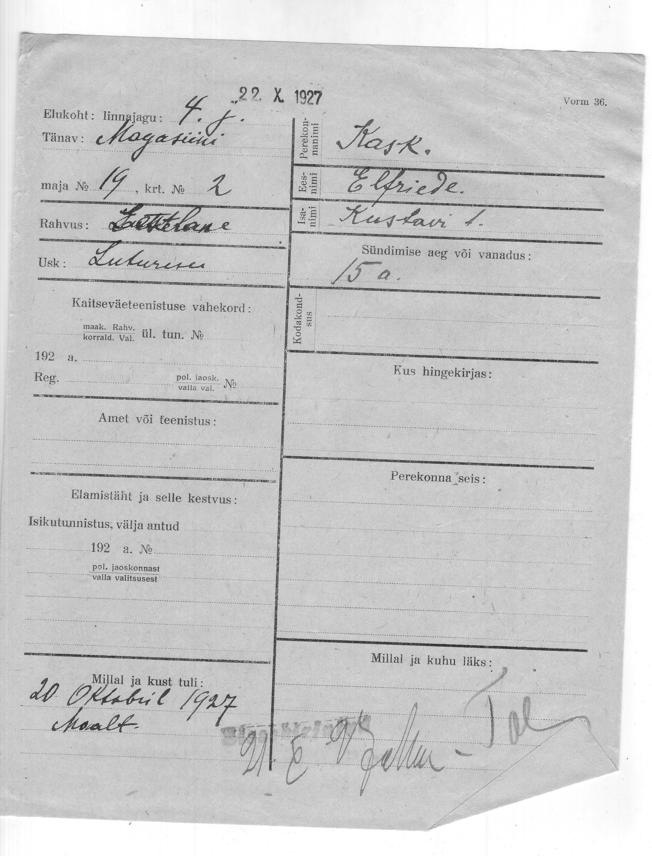 Kask, Elfriede, Kustav