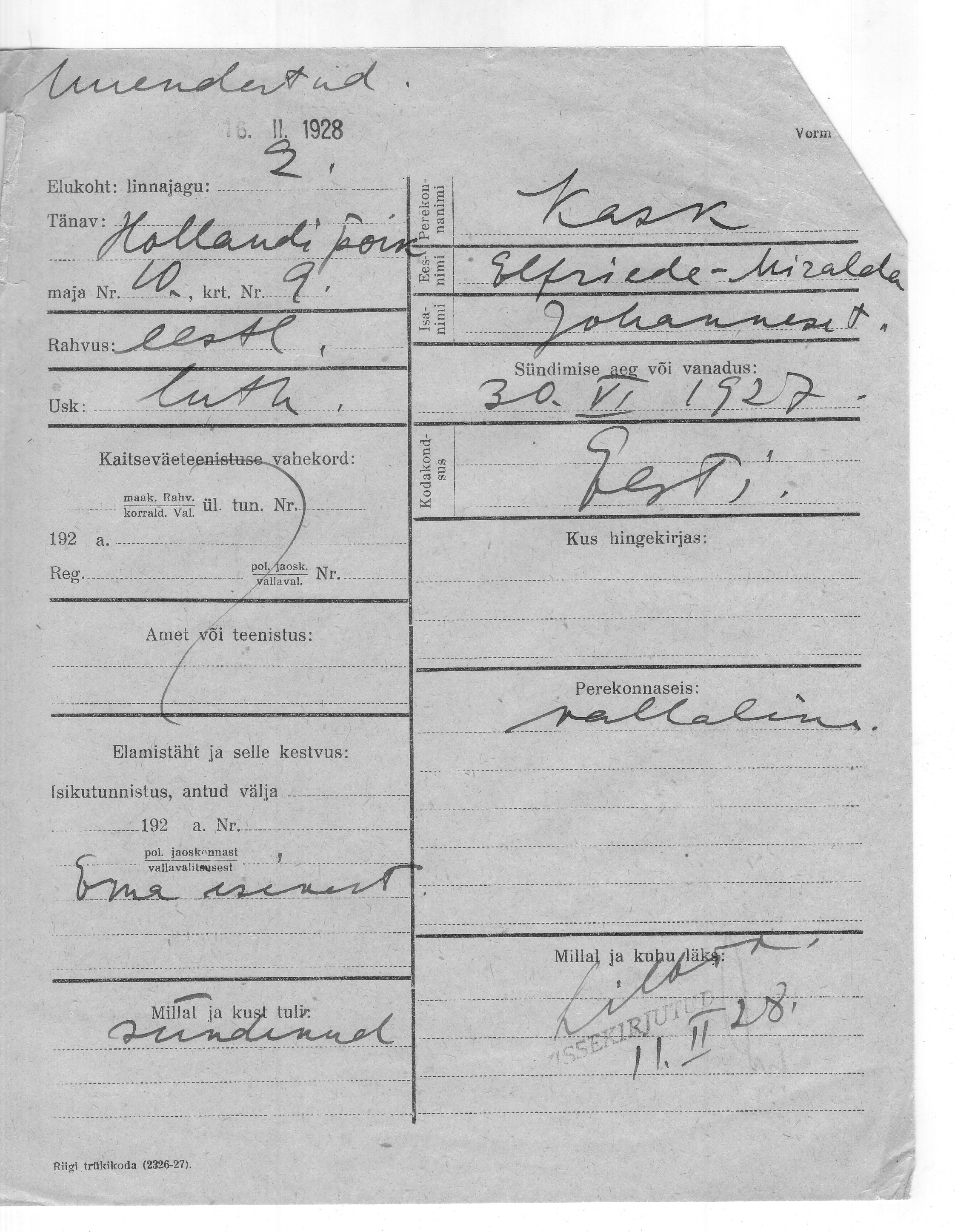 Kask, Elfriede, Miralda