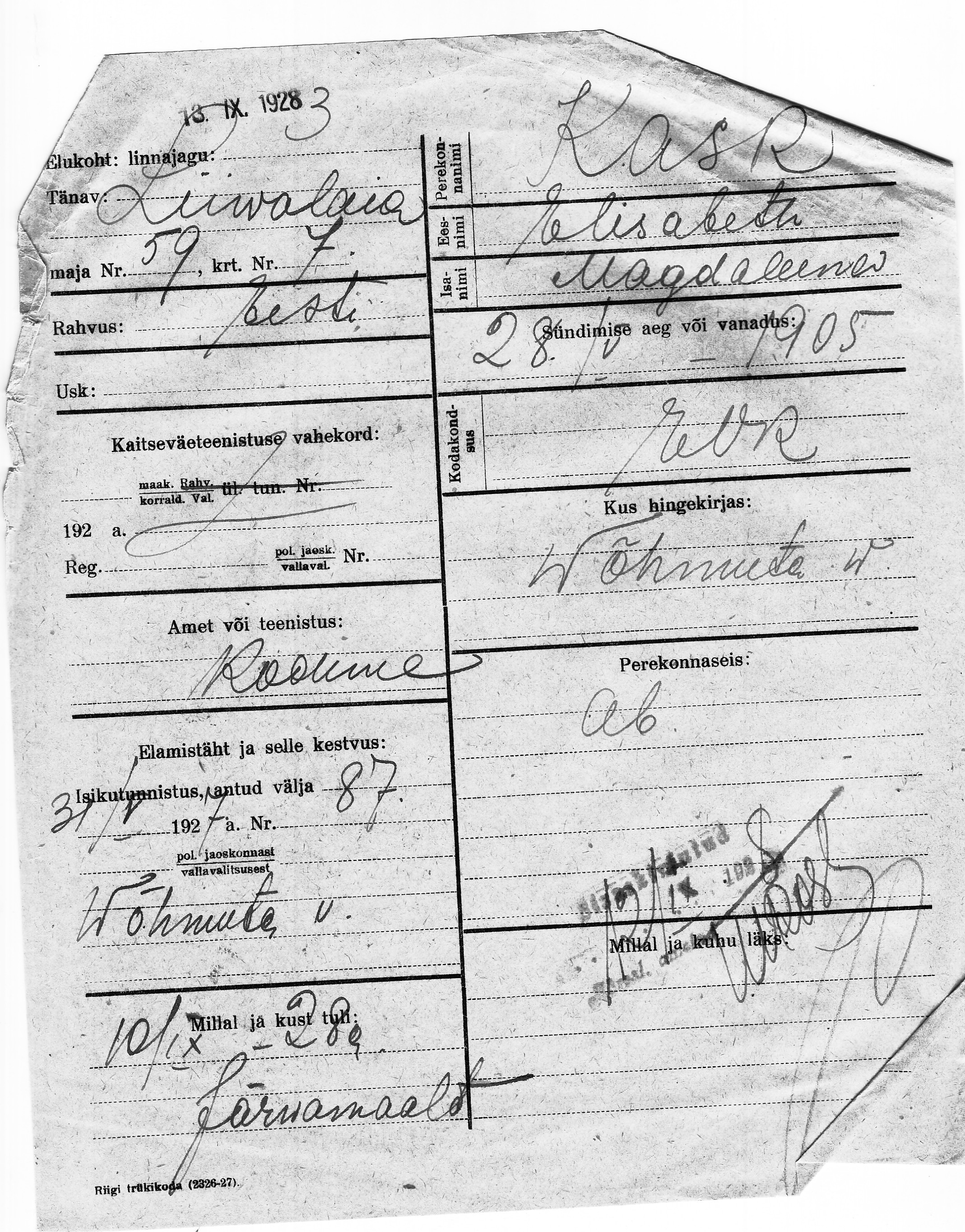 Kask, Elisabeth, Magdaleena