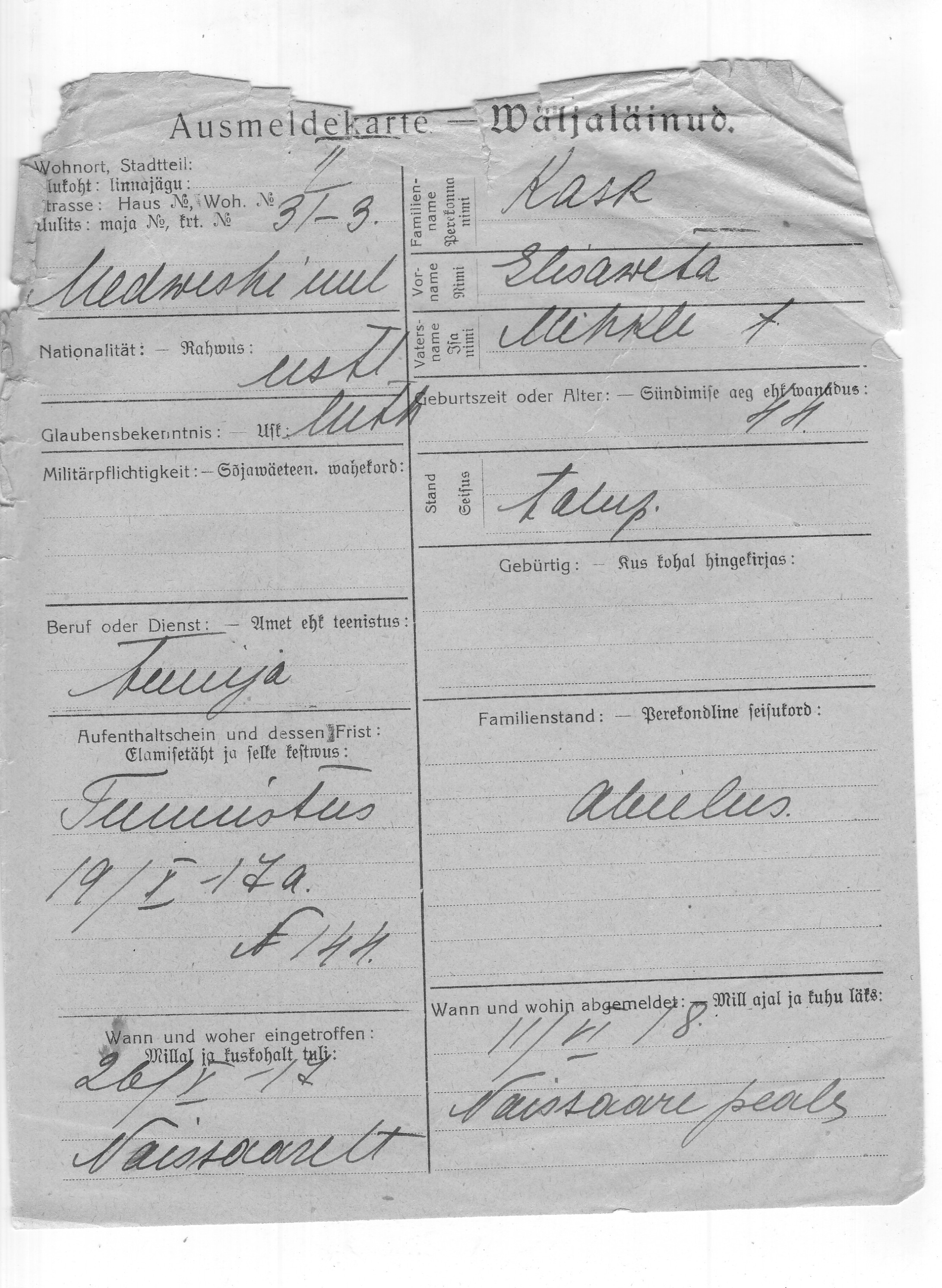 Kask, Elisaveta, Mihkel