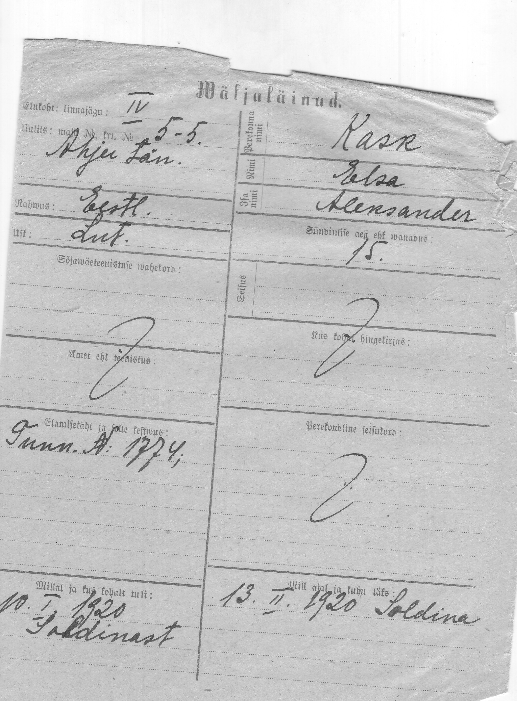 Kask, Elsa, Aleksander