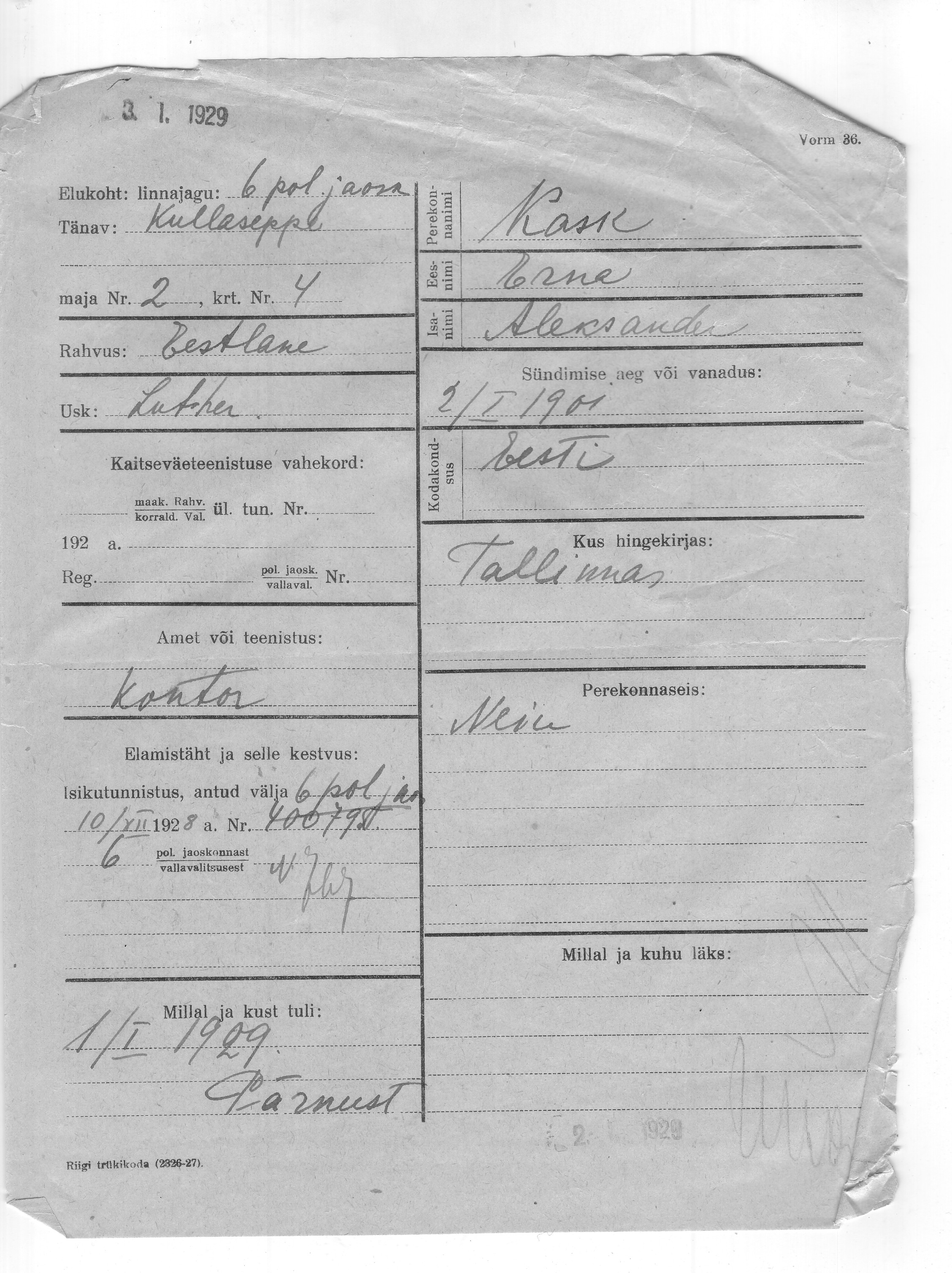 Kask, Erna, Aleksander