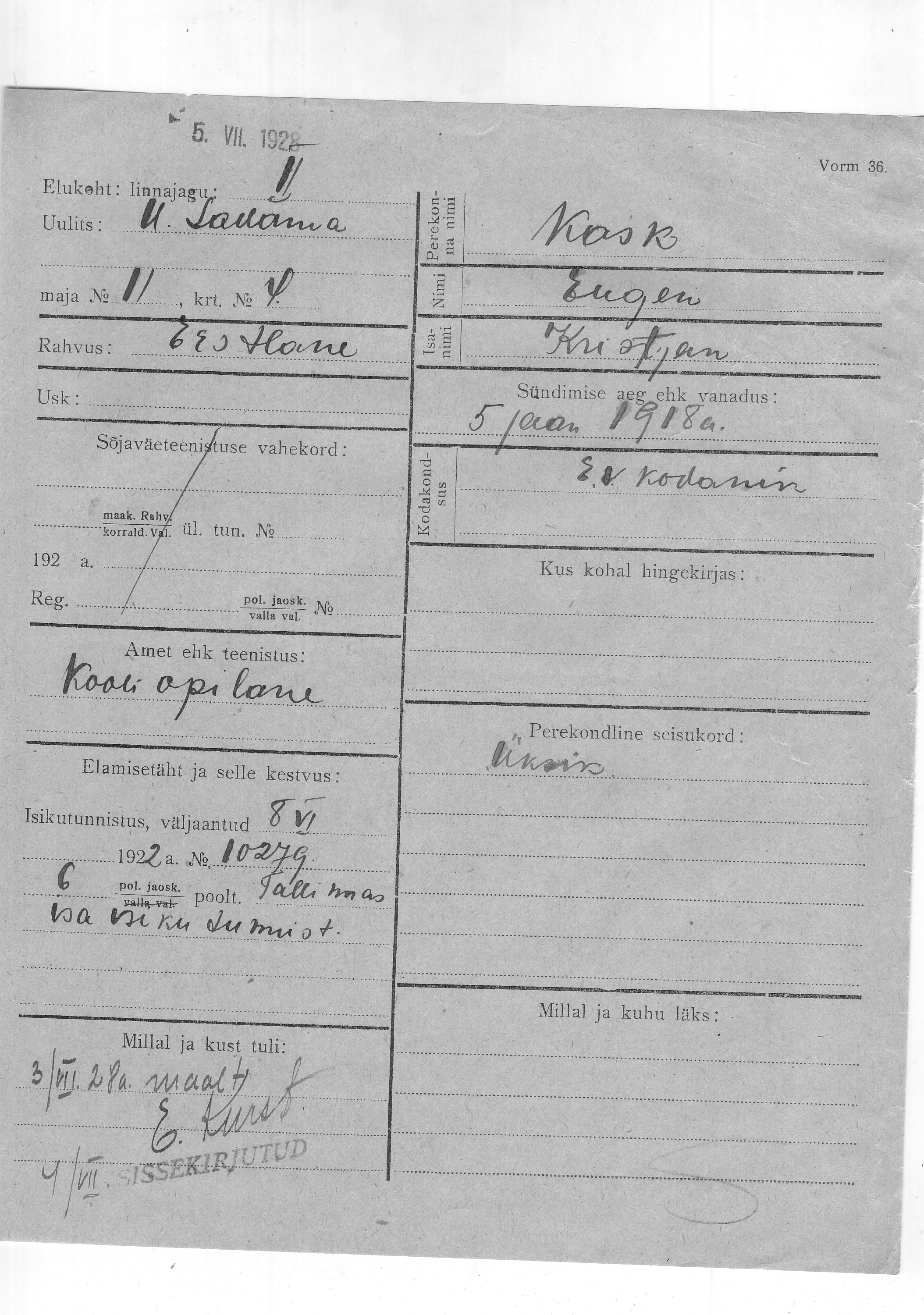 Kask, Eugen, Kristjan