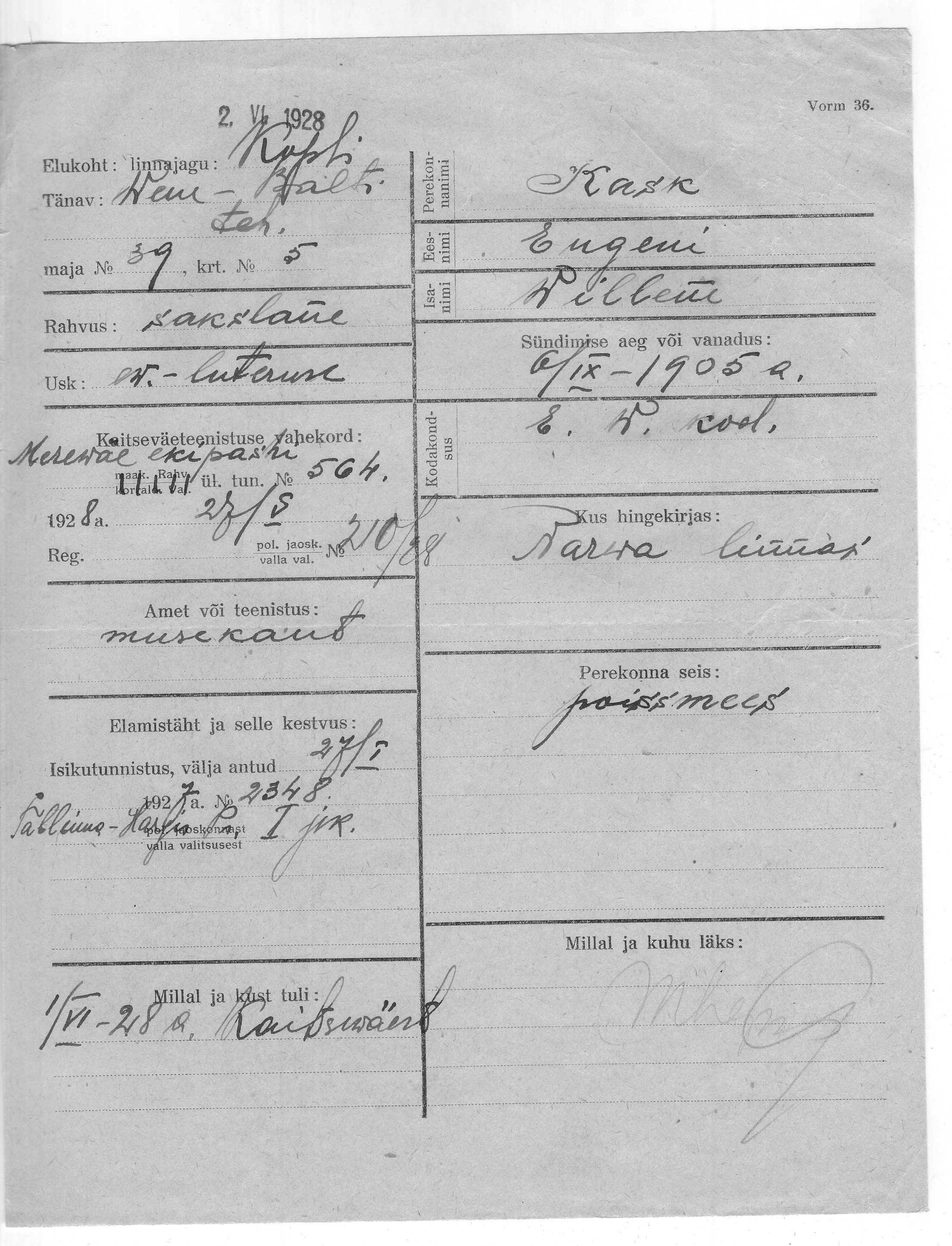 Kask, Eugeni, Villem