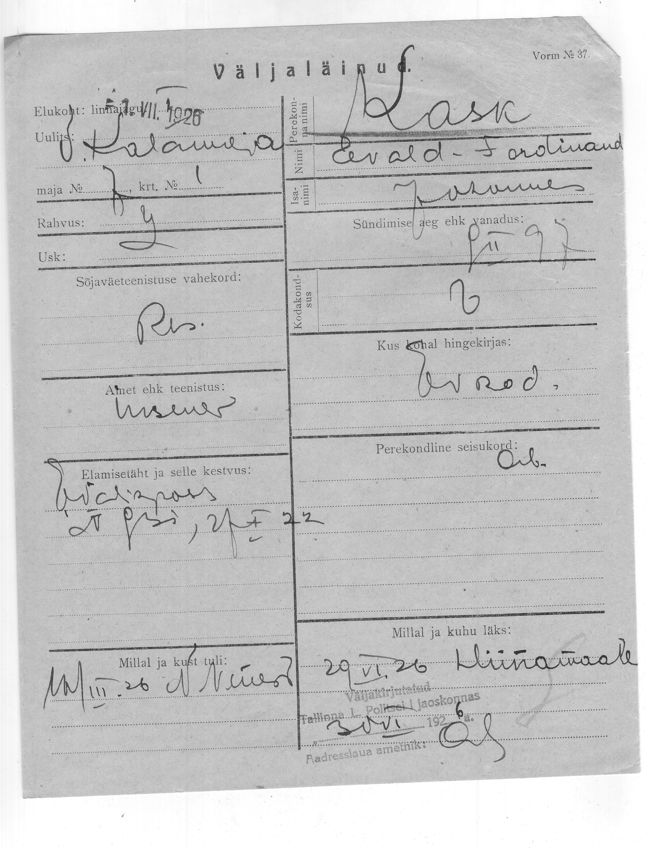 Kask, Evald, Ferdinand