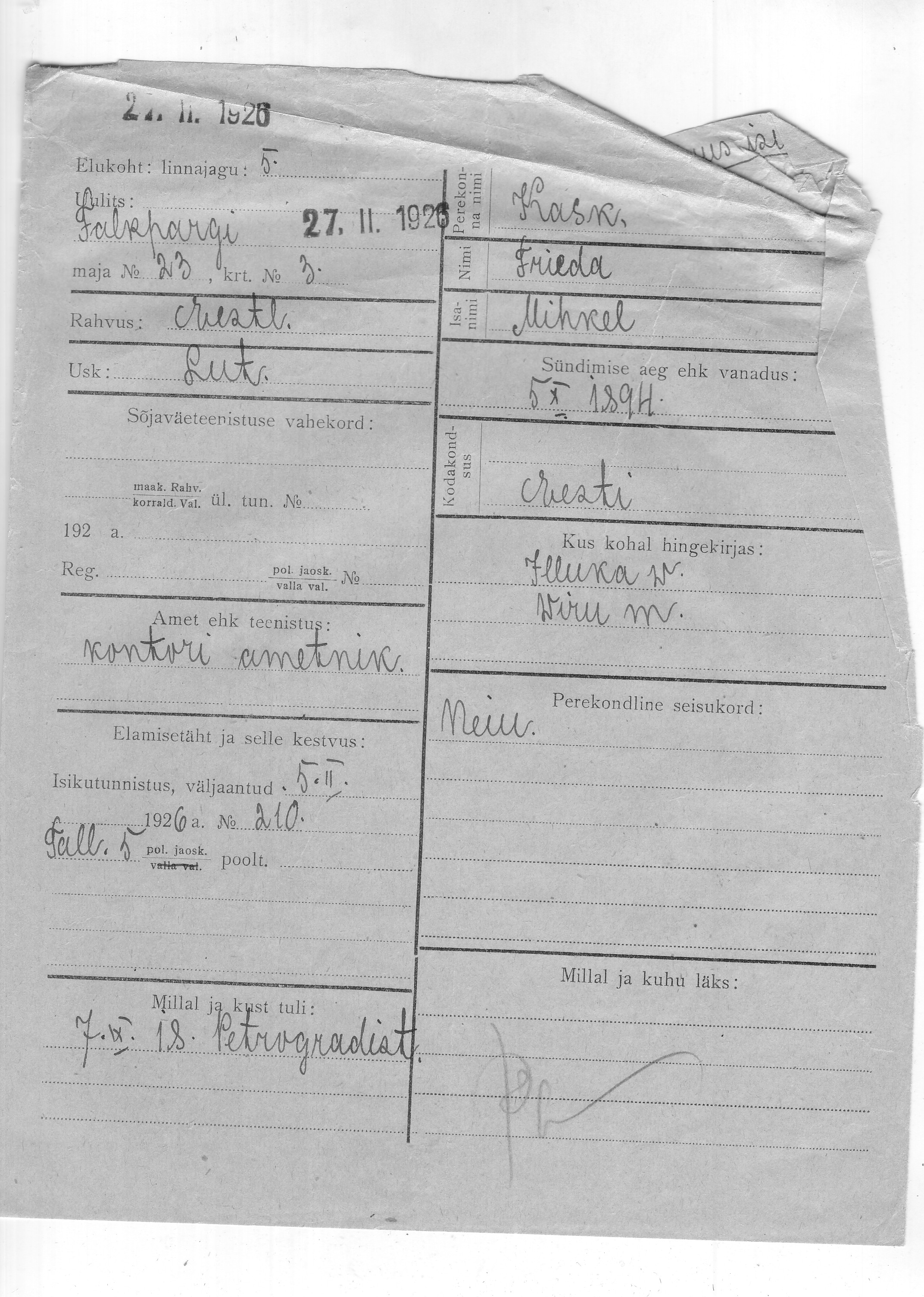 Kask, Frieda, Mihkel