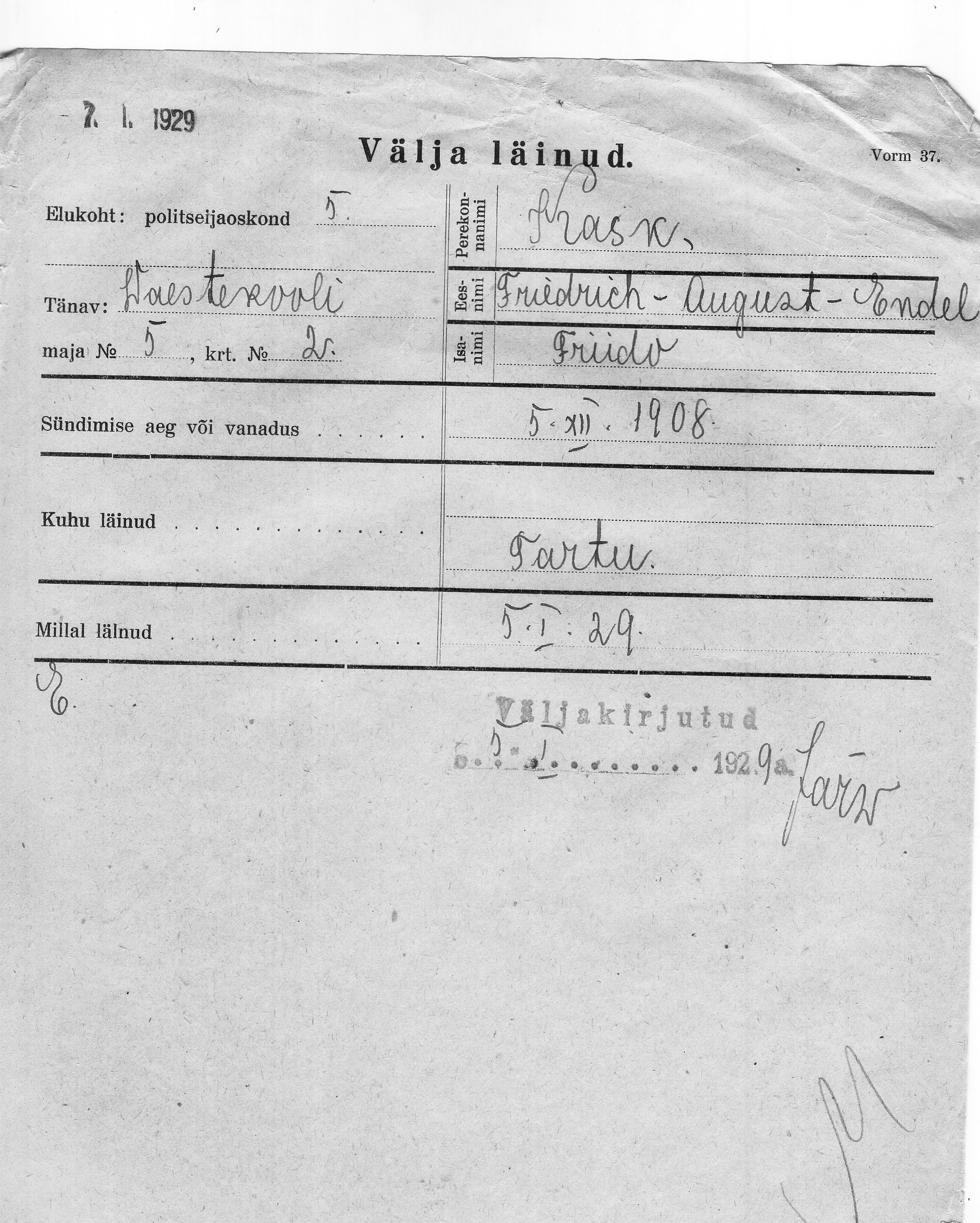 Kask, Friedrich, August