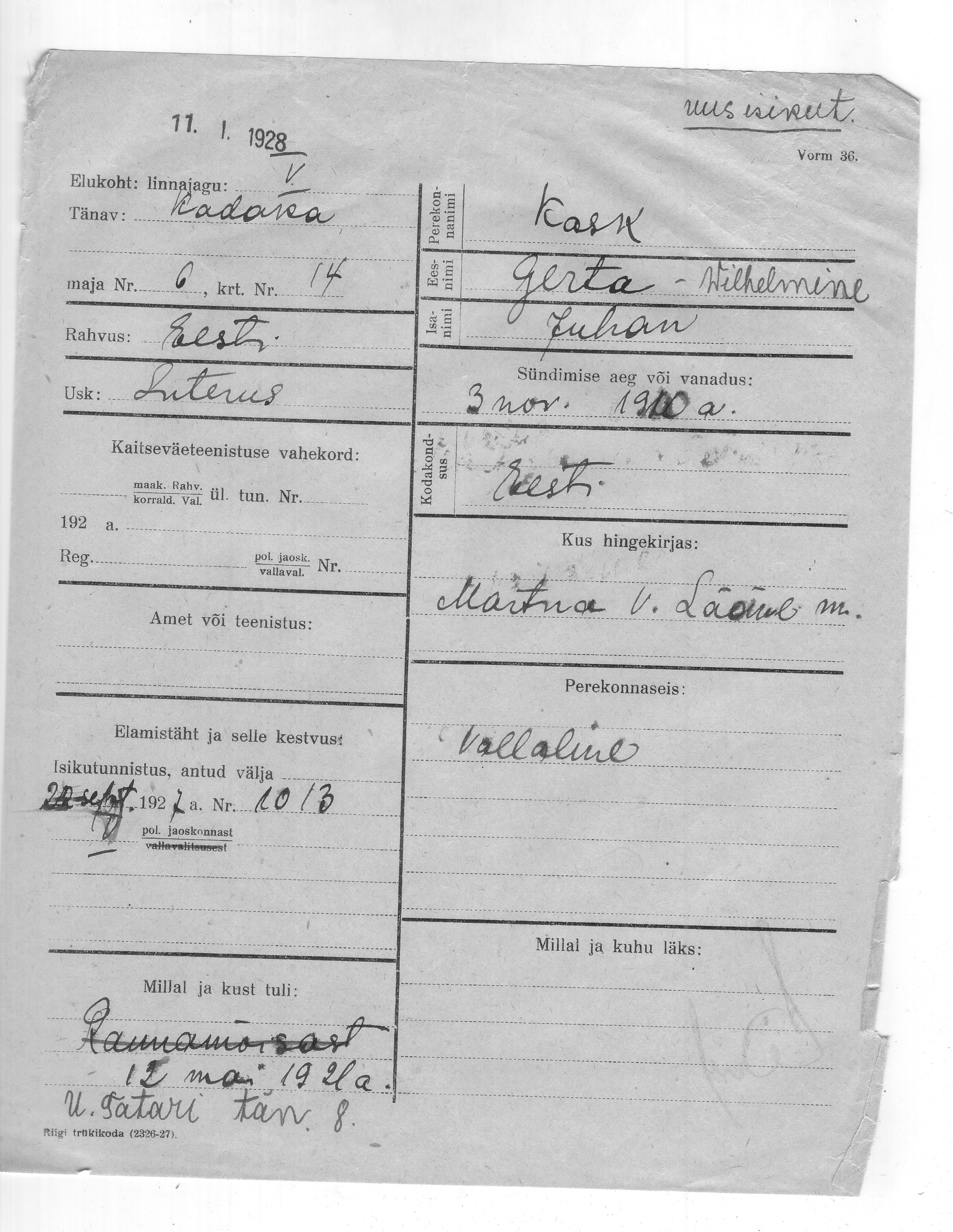 Kask, Gerta, Vilhelmine