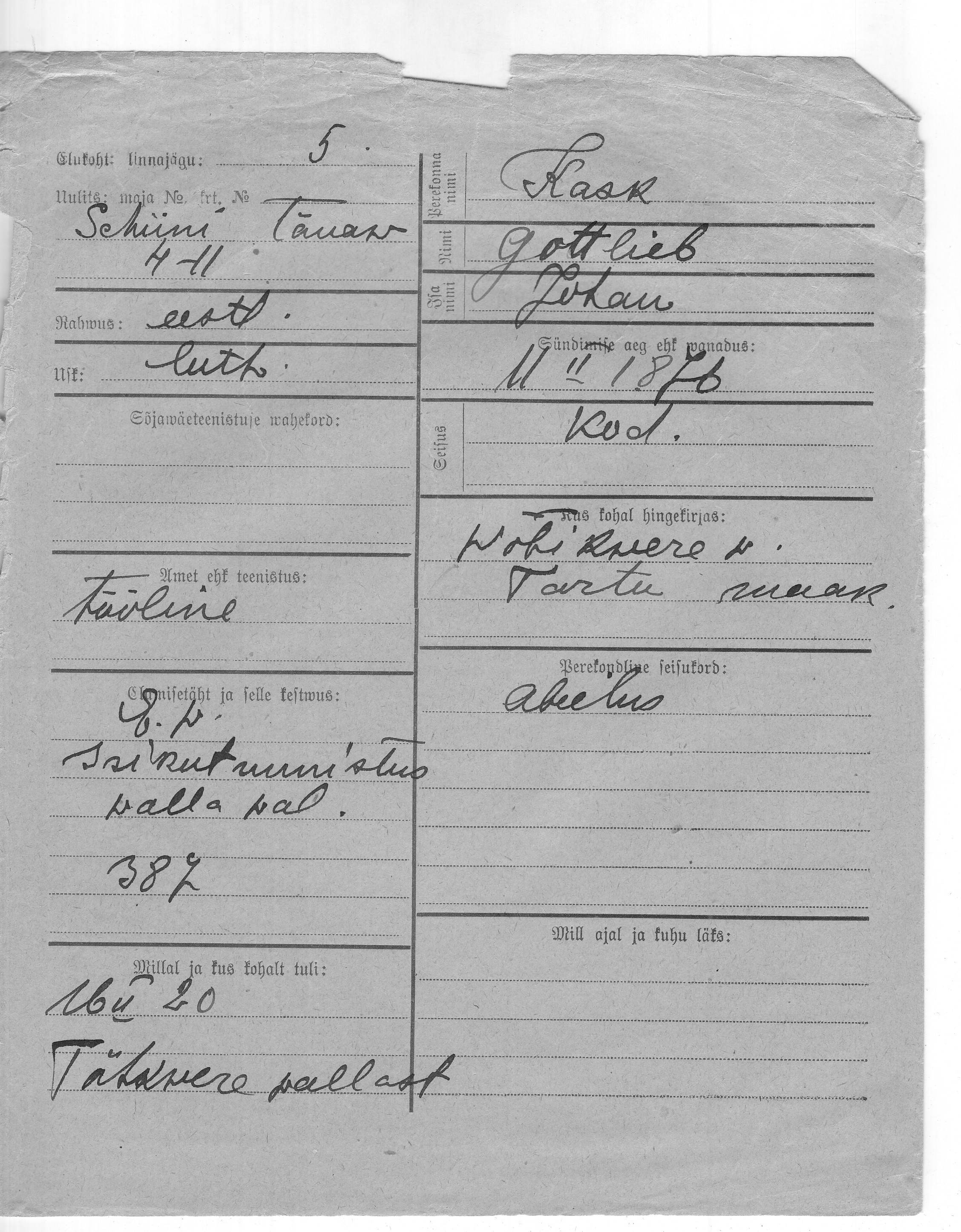 Kask, Gottlieb, Johan