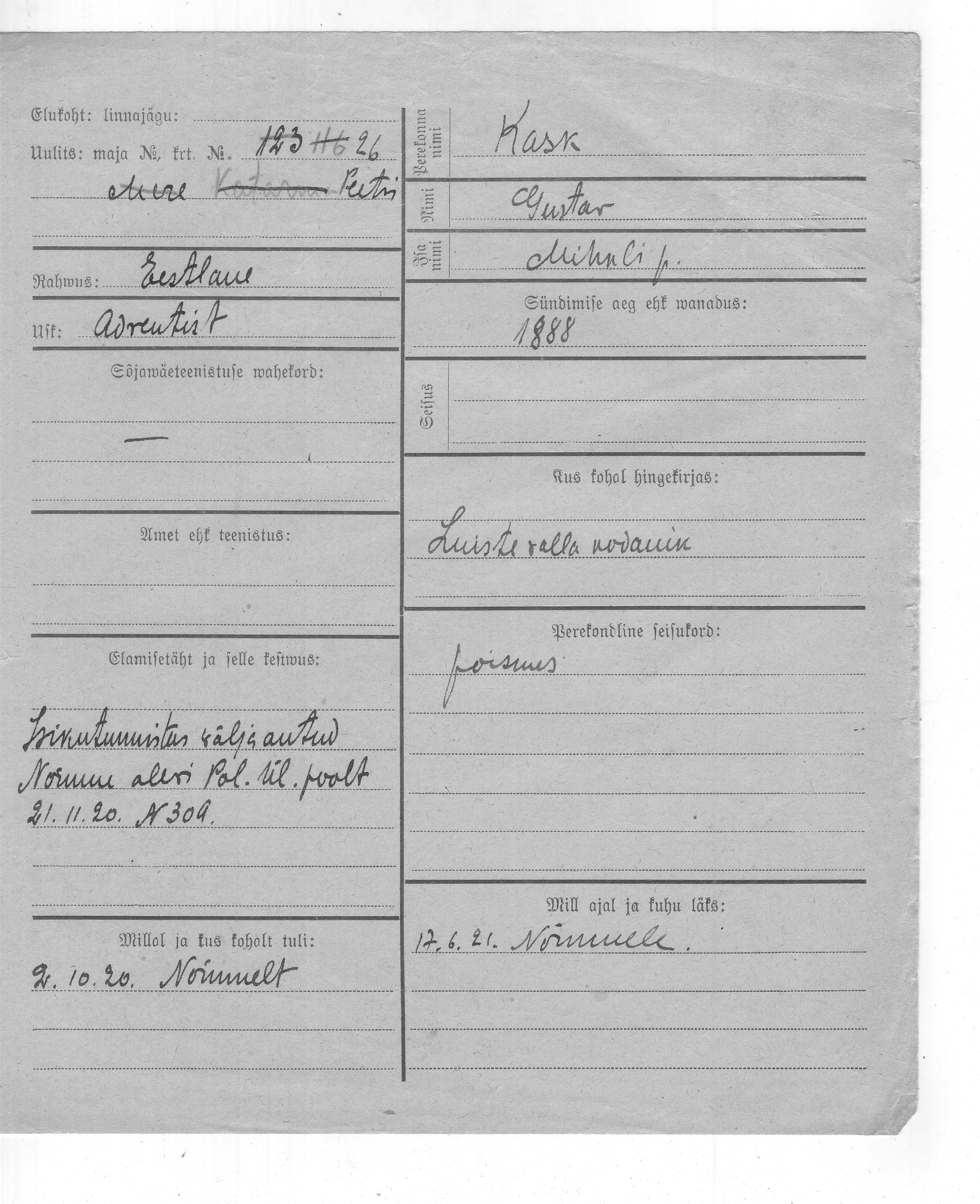 Kask, Gustav, Mihail