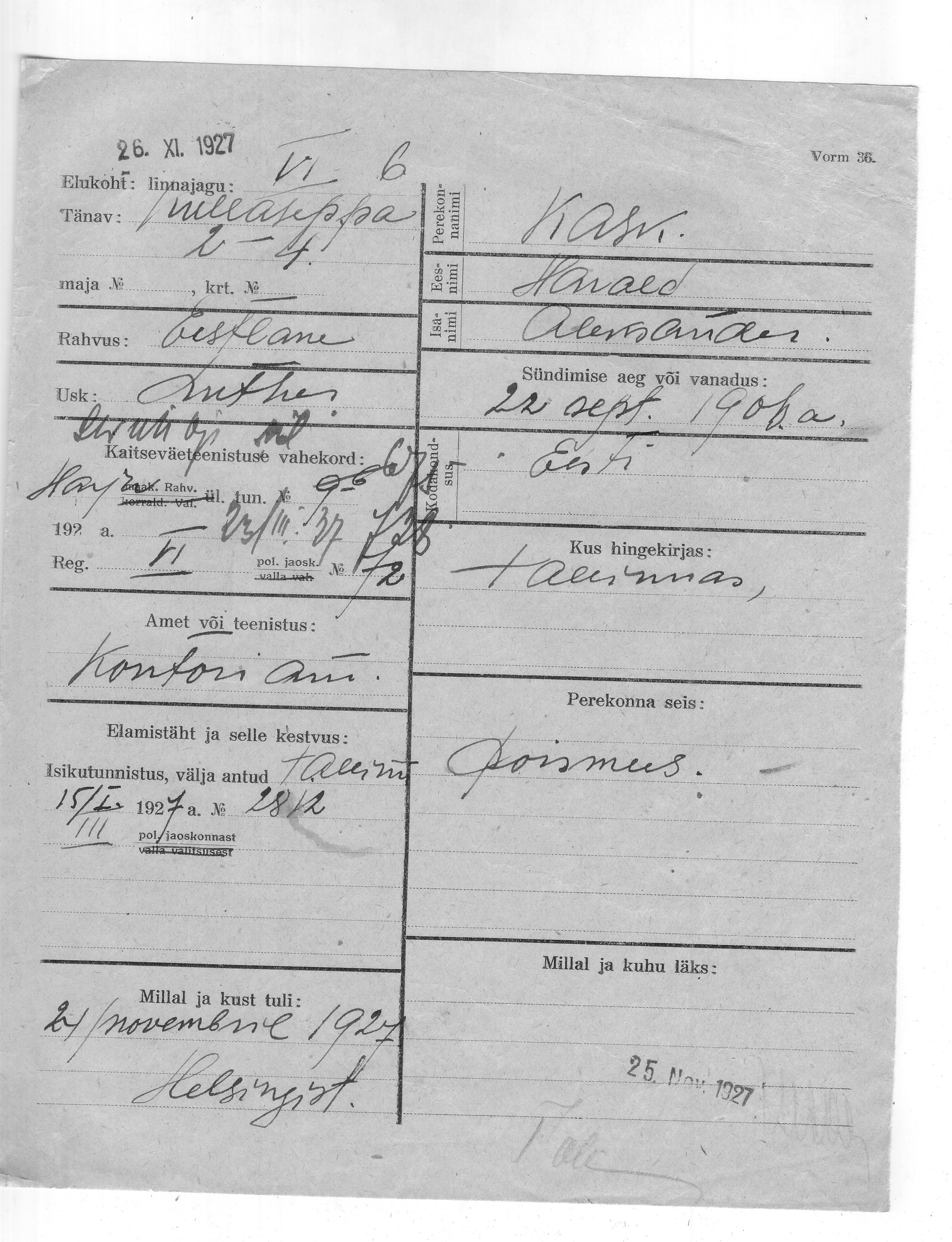 Kask, Harald, Aleksander