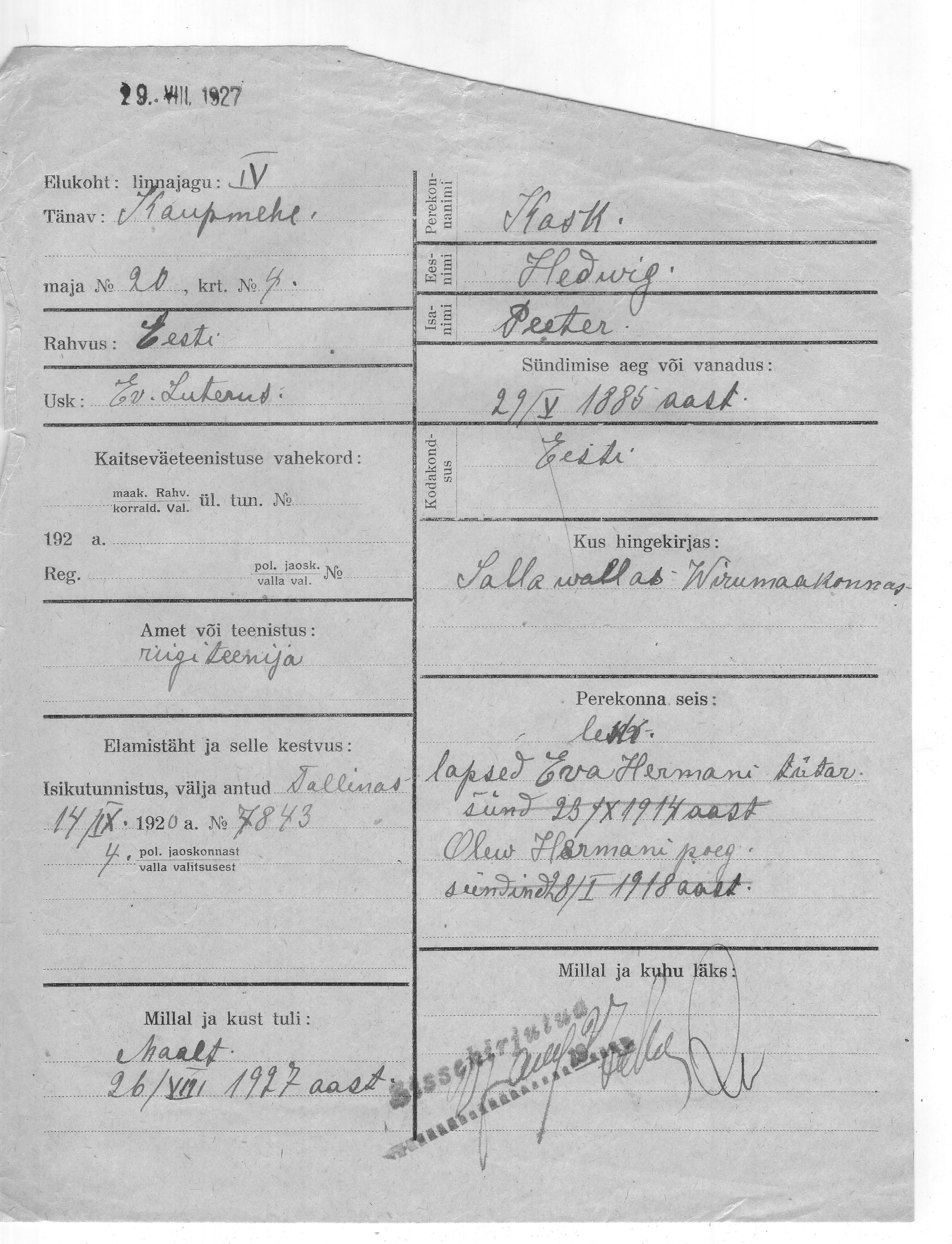 Kask, Hedvig, Peeter