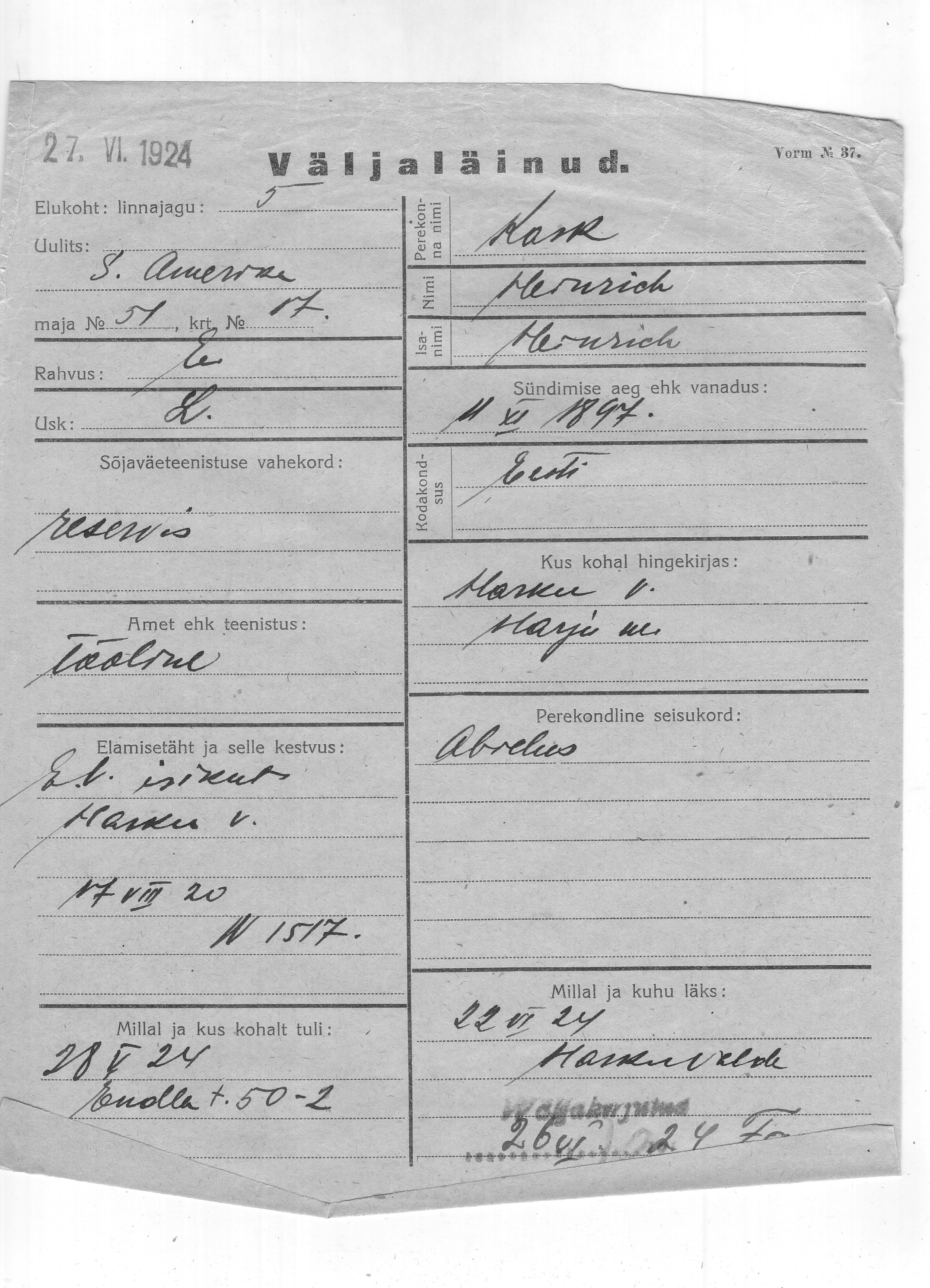 Kask, Heinrich, Heinrich