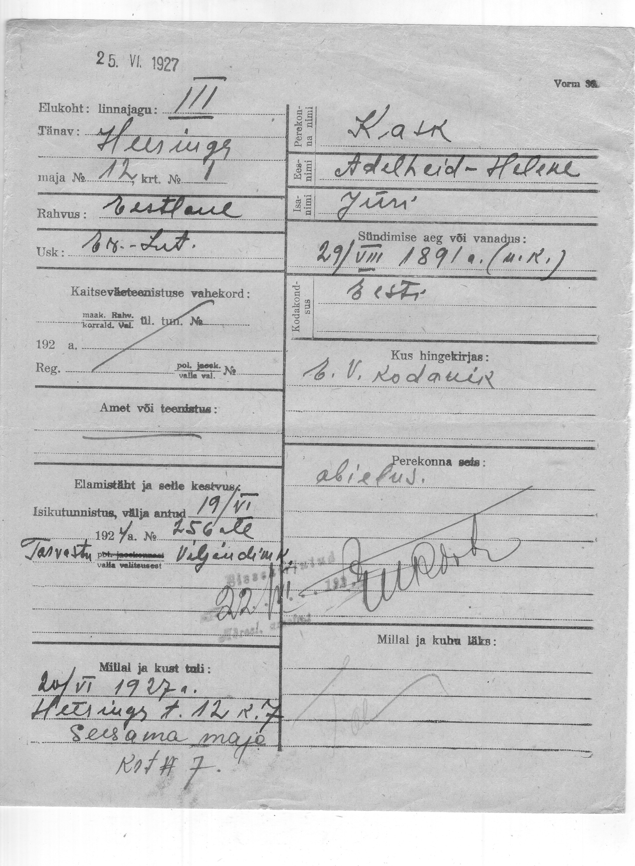 Kask, Helene-Adelheid, Jüri