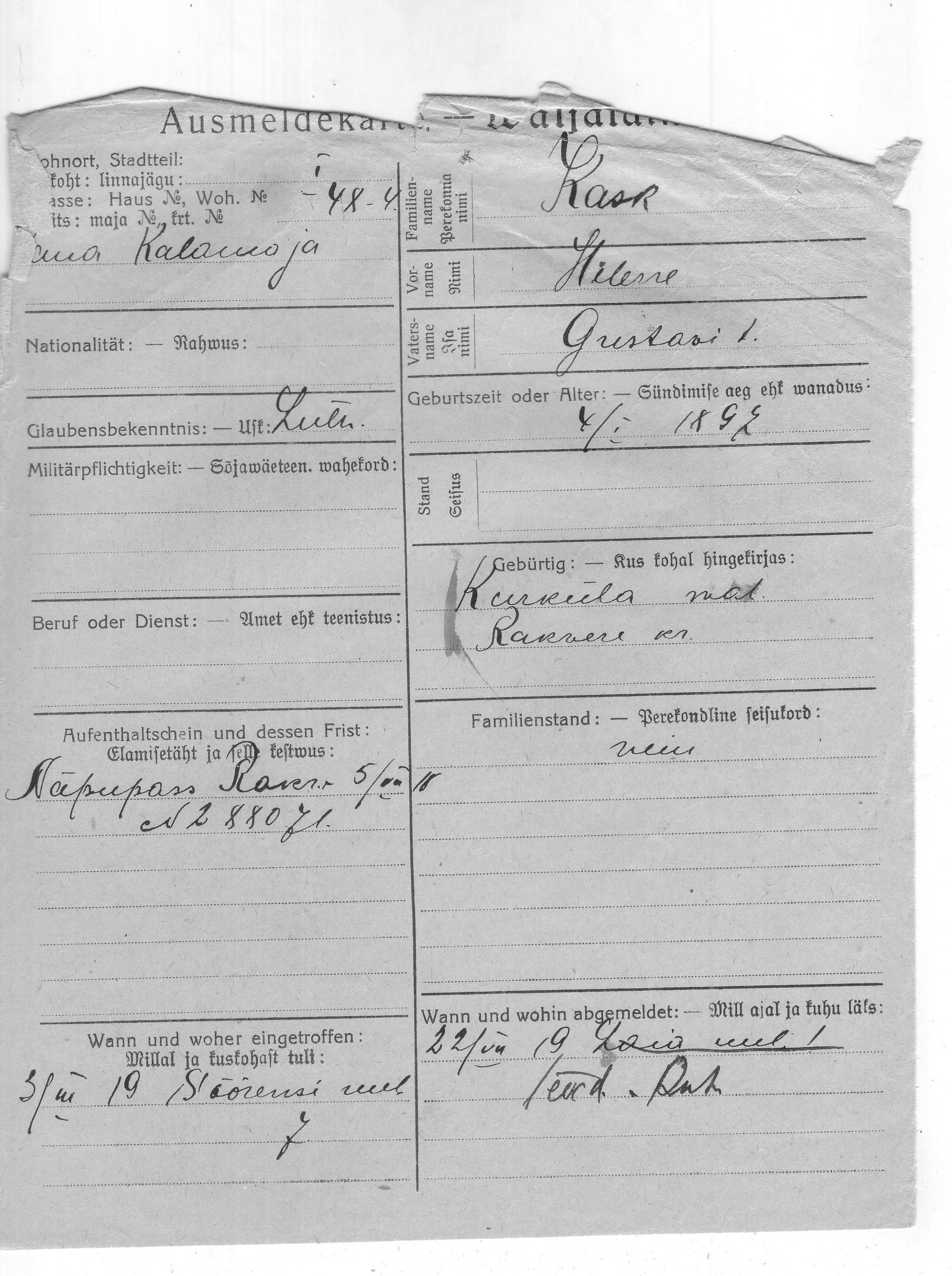 Kask, Helene, Gustav