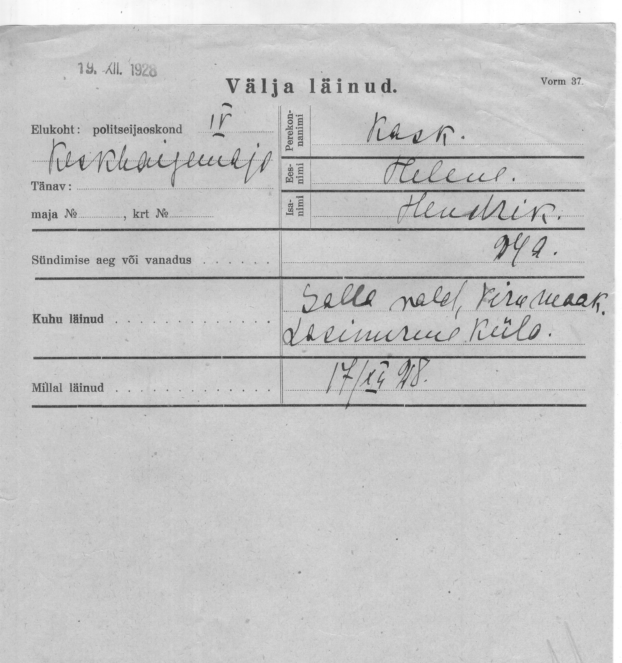 Kask, Helene, Hendrik