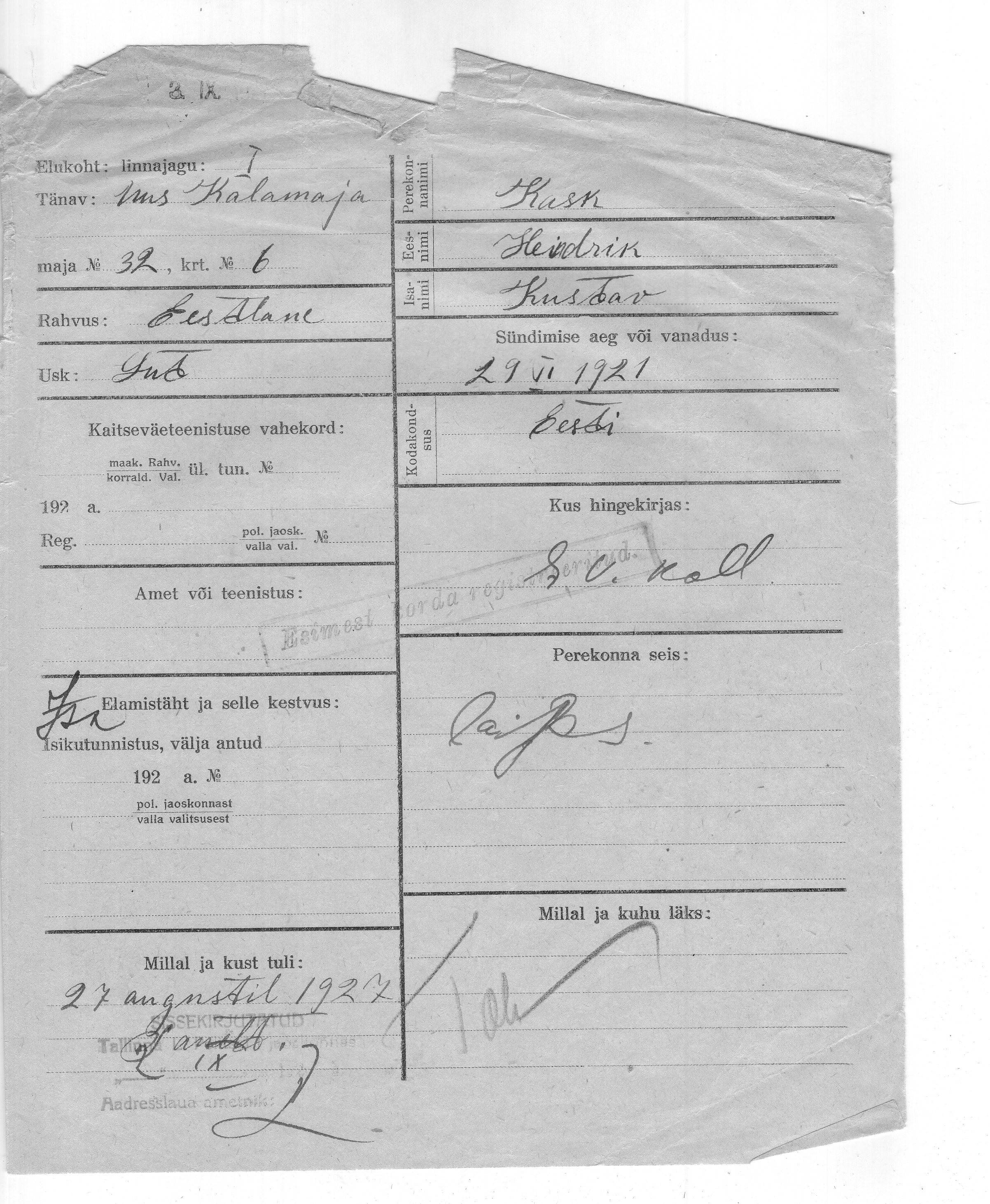 Kask, Hendrik, Kustav