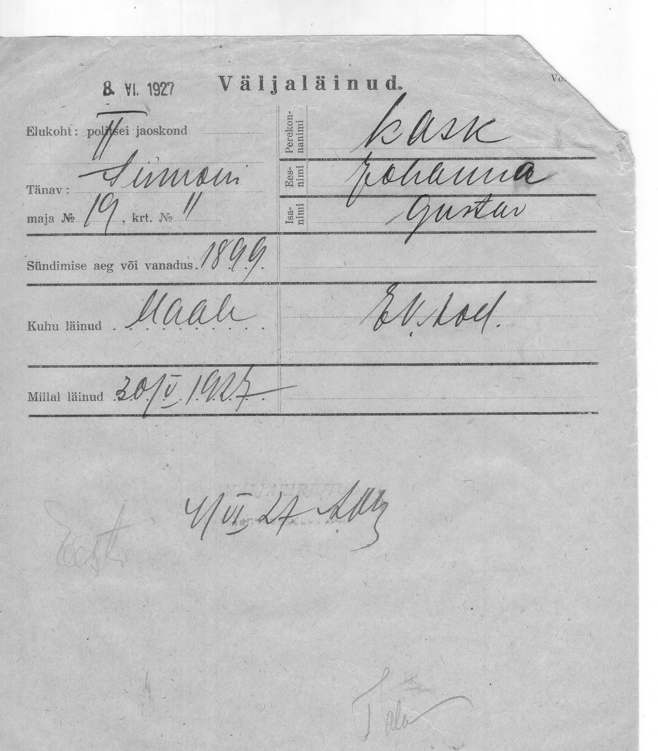 Kask, Johanna, Gustav