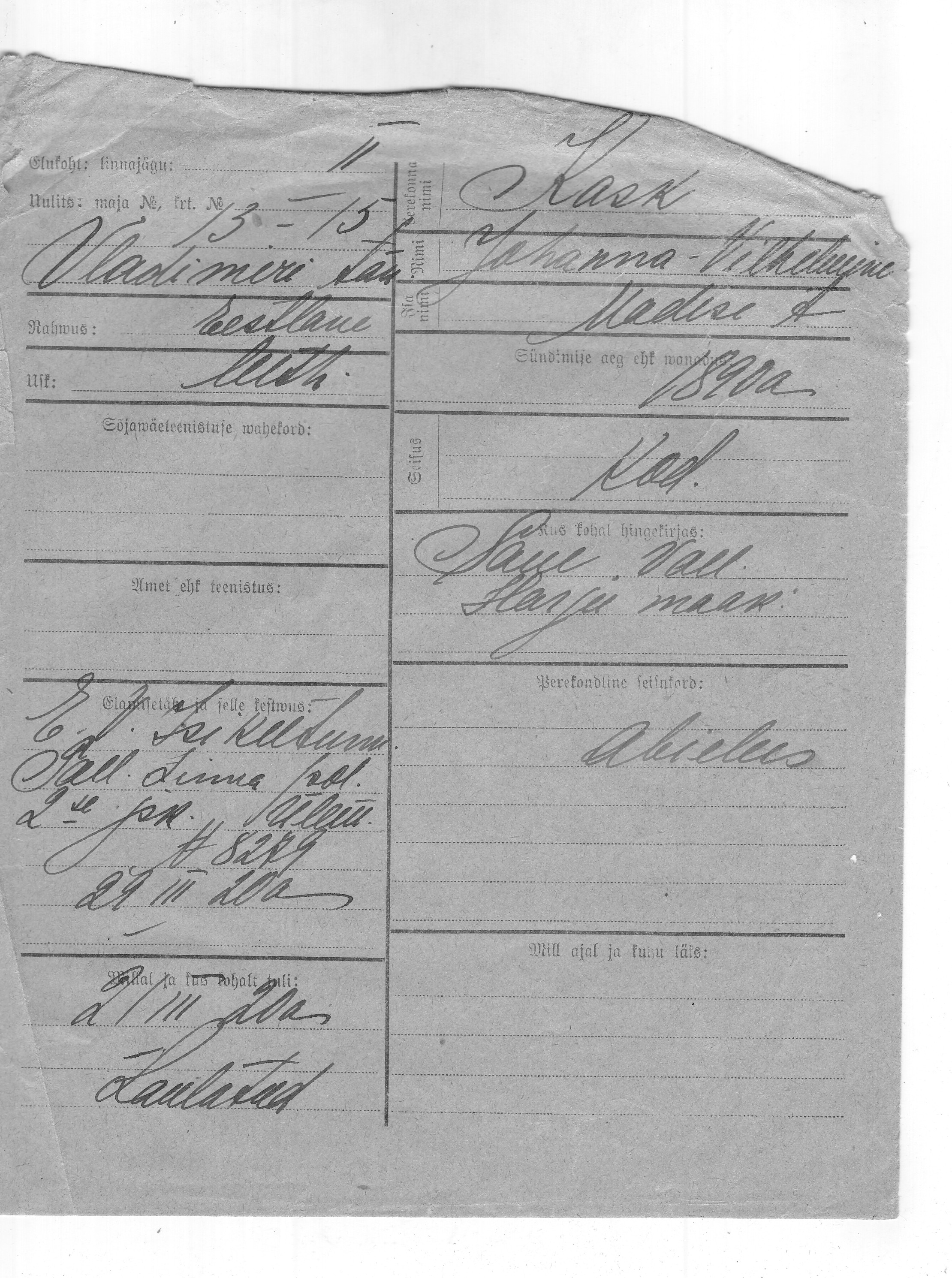 Kask, Johanna, Vilhelmine